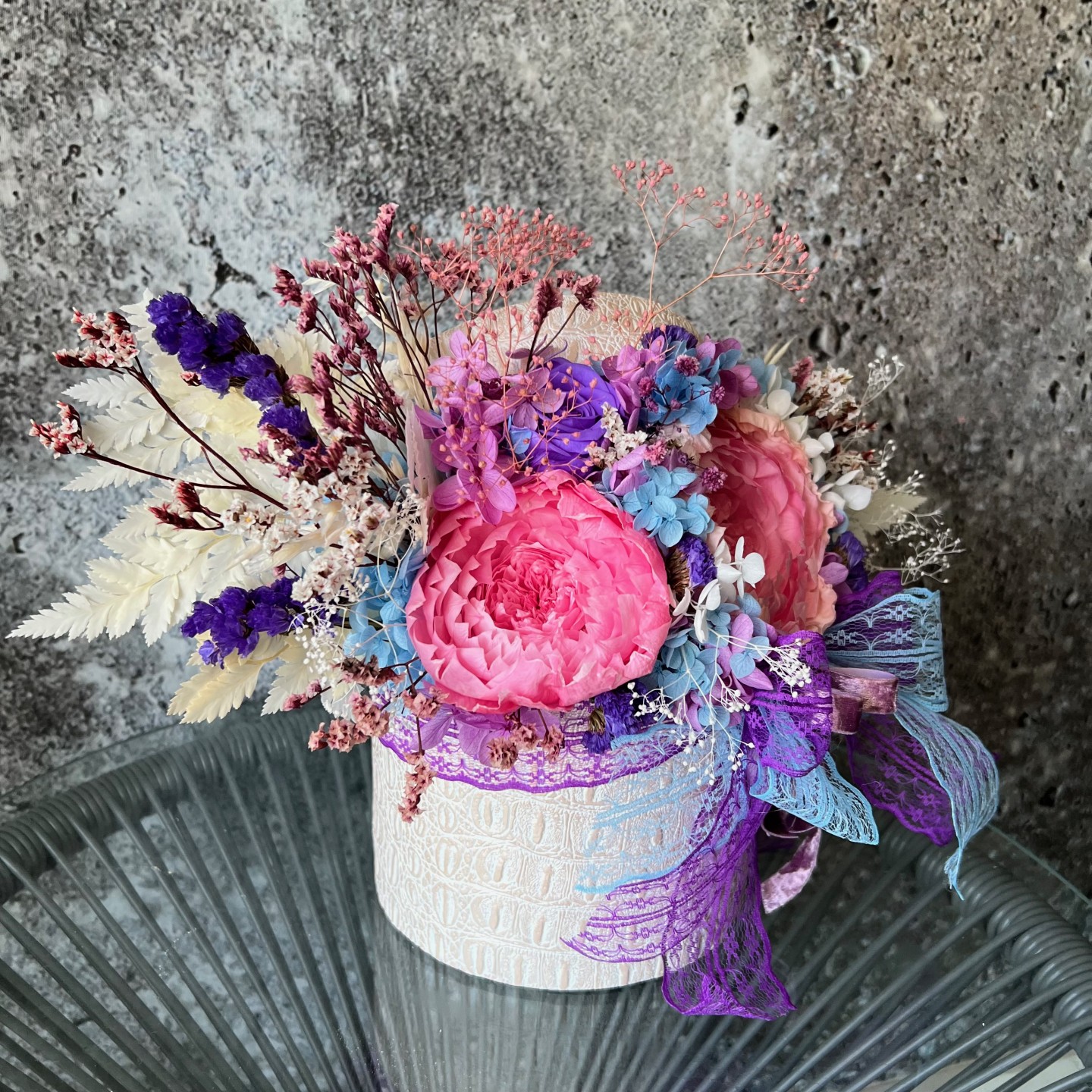 MIA Collection bright Preserved Peonies white box