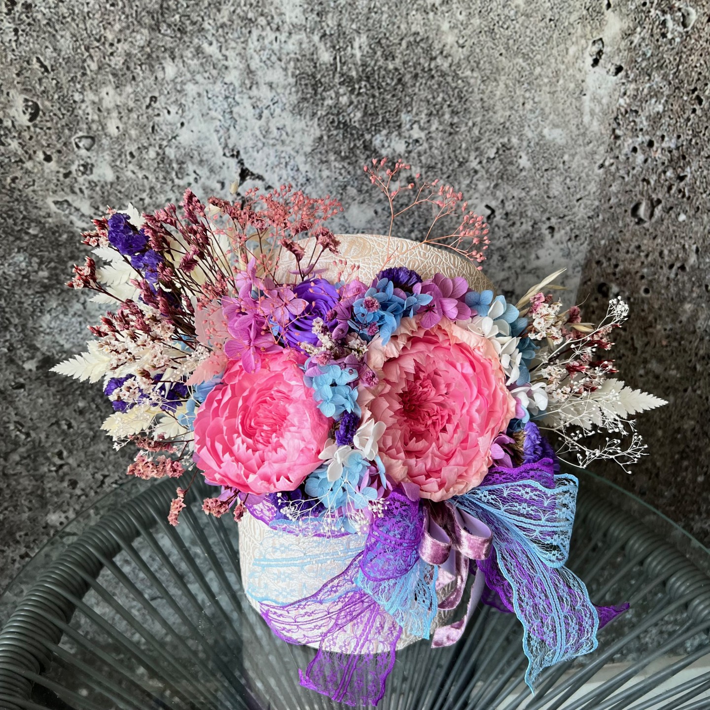 MIA Collection bright Preserved Peonies white box