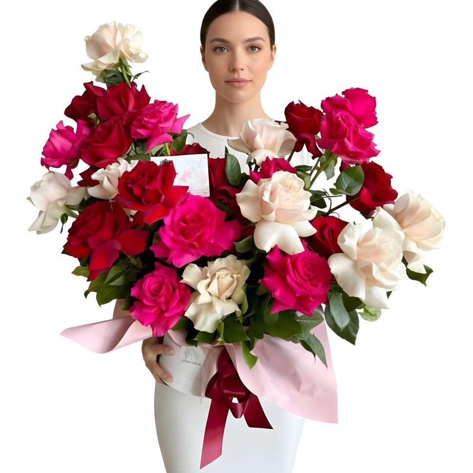 Assorted Roses Cloud Flower Box in Red, Light Pink & Hot Pink