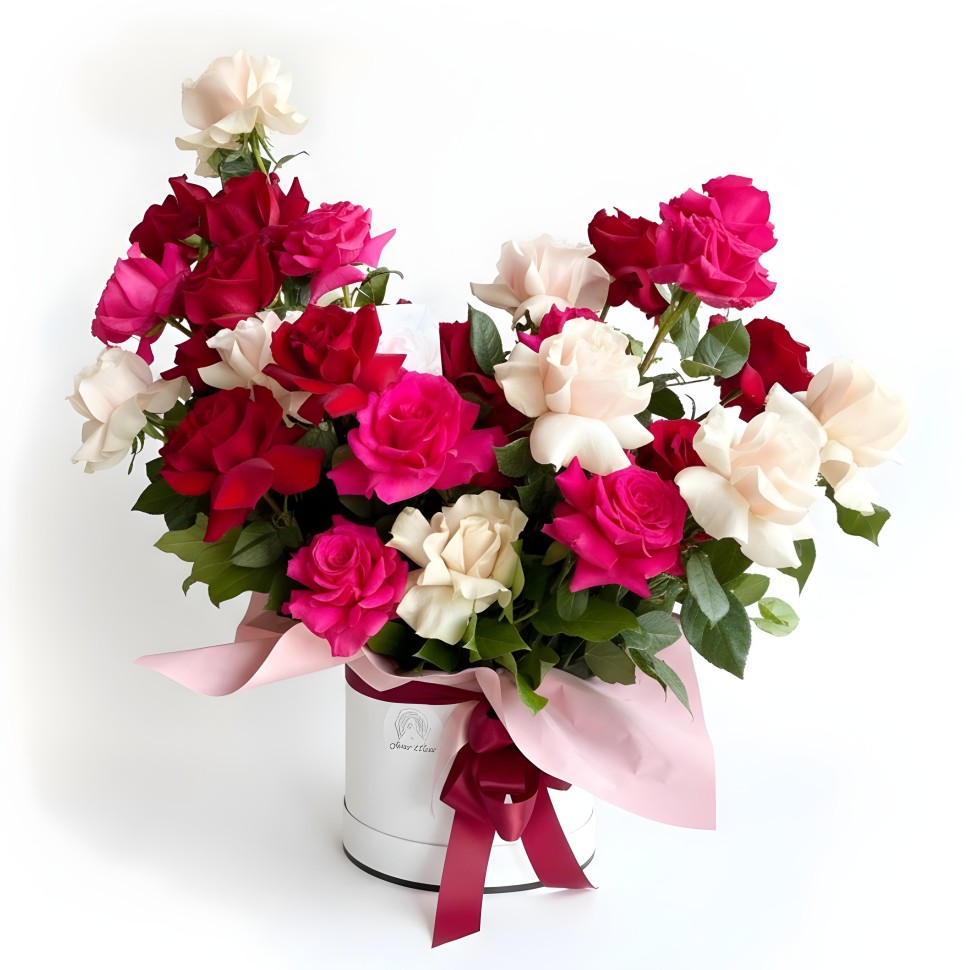 Assorted Roses Cloud Flower Box in Red, Light Pink & Hot Pink