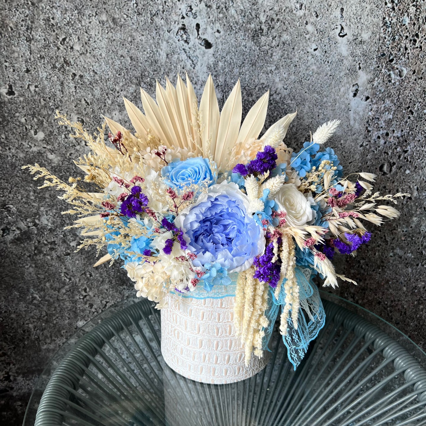 AVA Collection Blue Preserved Peony Box