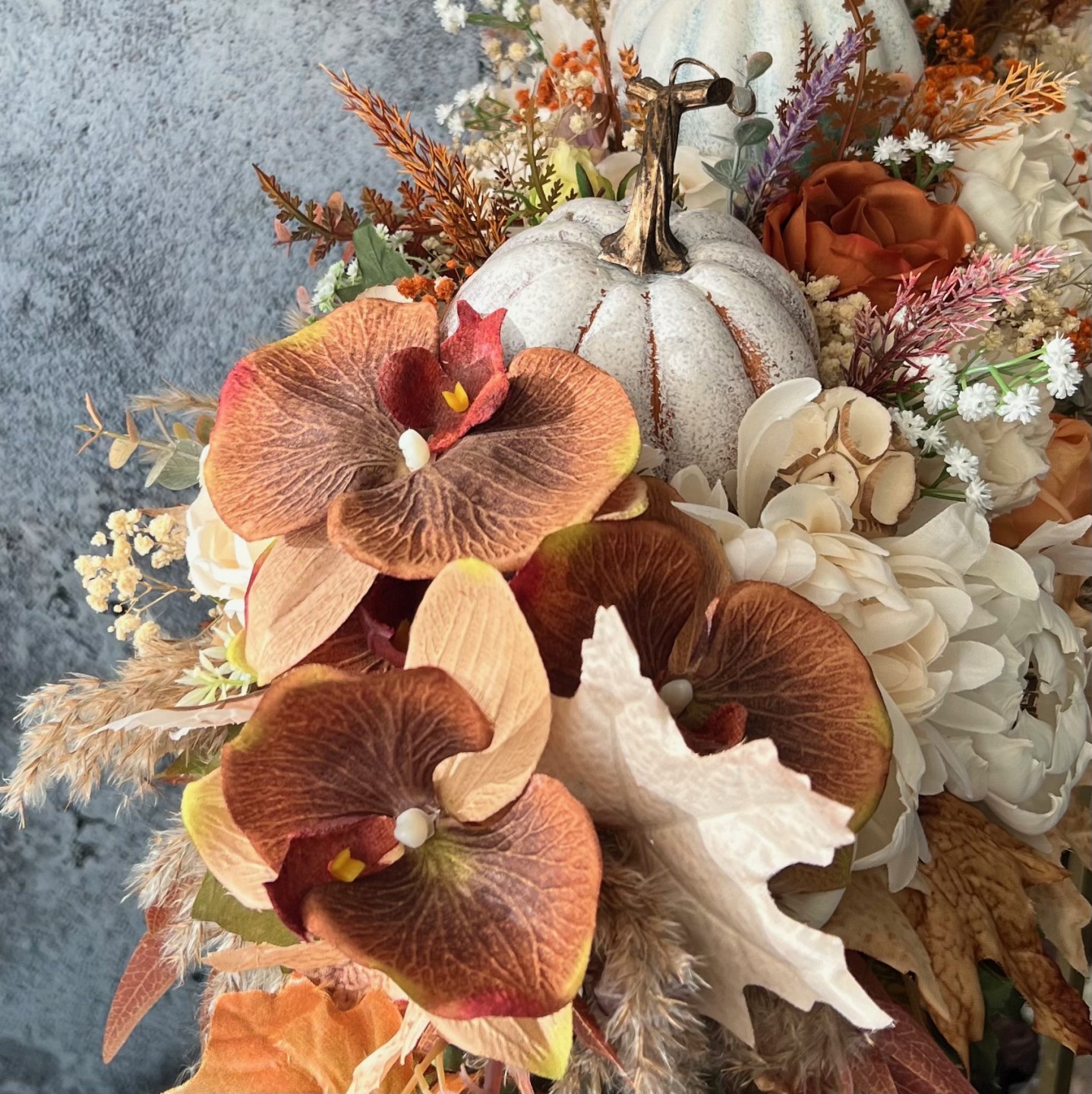 Large Thanksgiving arrangement with Sola wood flowers