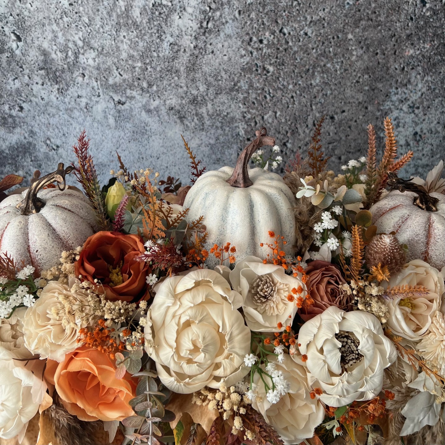 Large Thanksgiving arrangement with Sola wood flowers