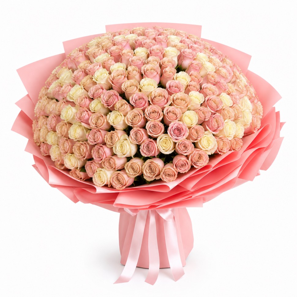 200 Pink & White Roses Grand Hand-Tied Bouquet