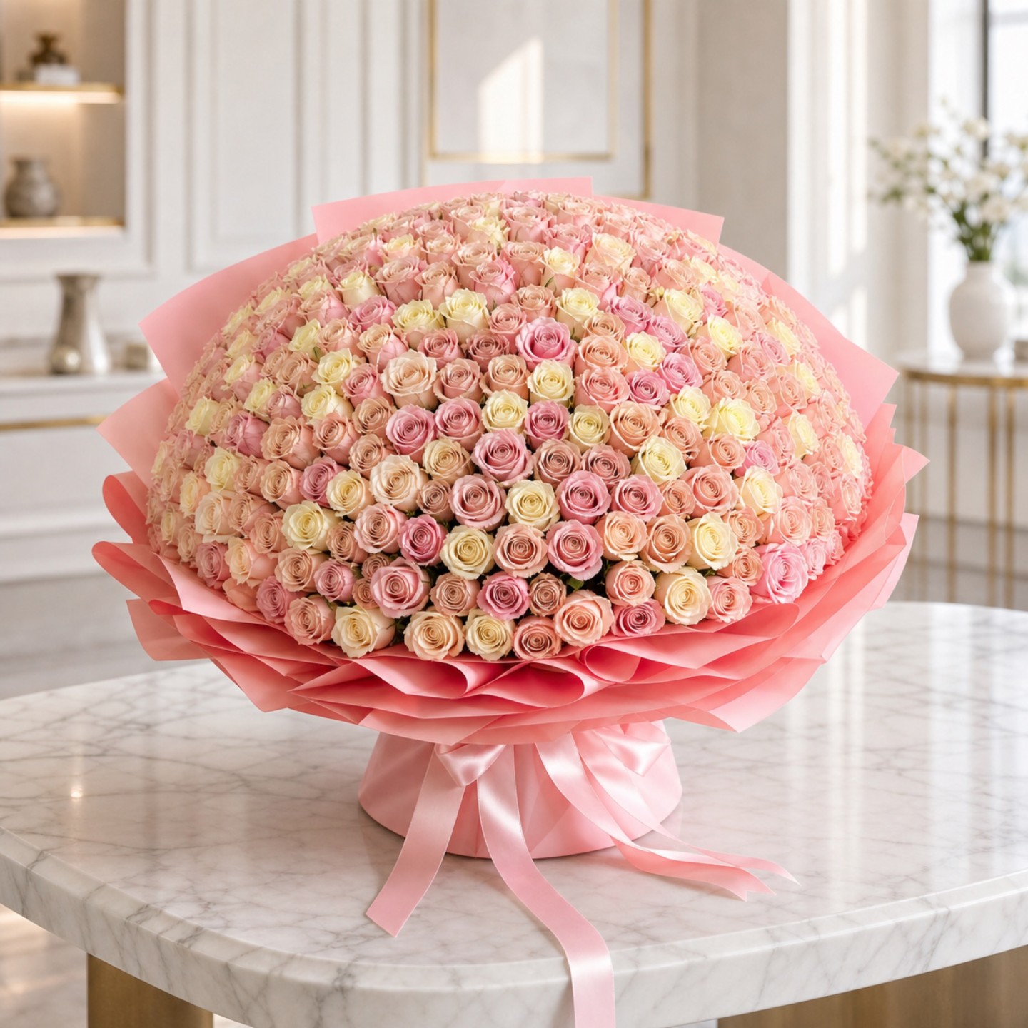200 Pink & White Roses Grand Hand-Tied Bouquet 200 Pink & White Roses Grand Hand-Tied Bouquet