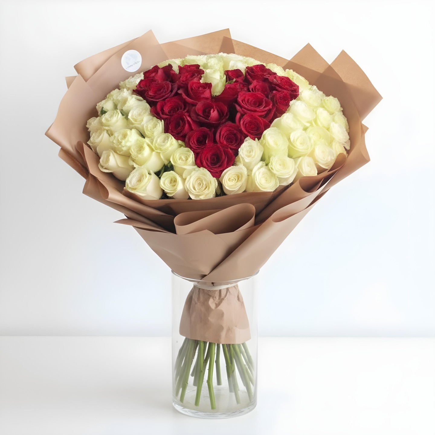 To The Moon And Back Hand-Tied Bouquet – Red & White Rose Arrangement
