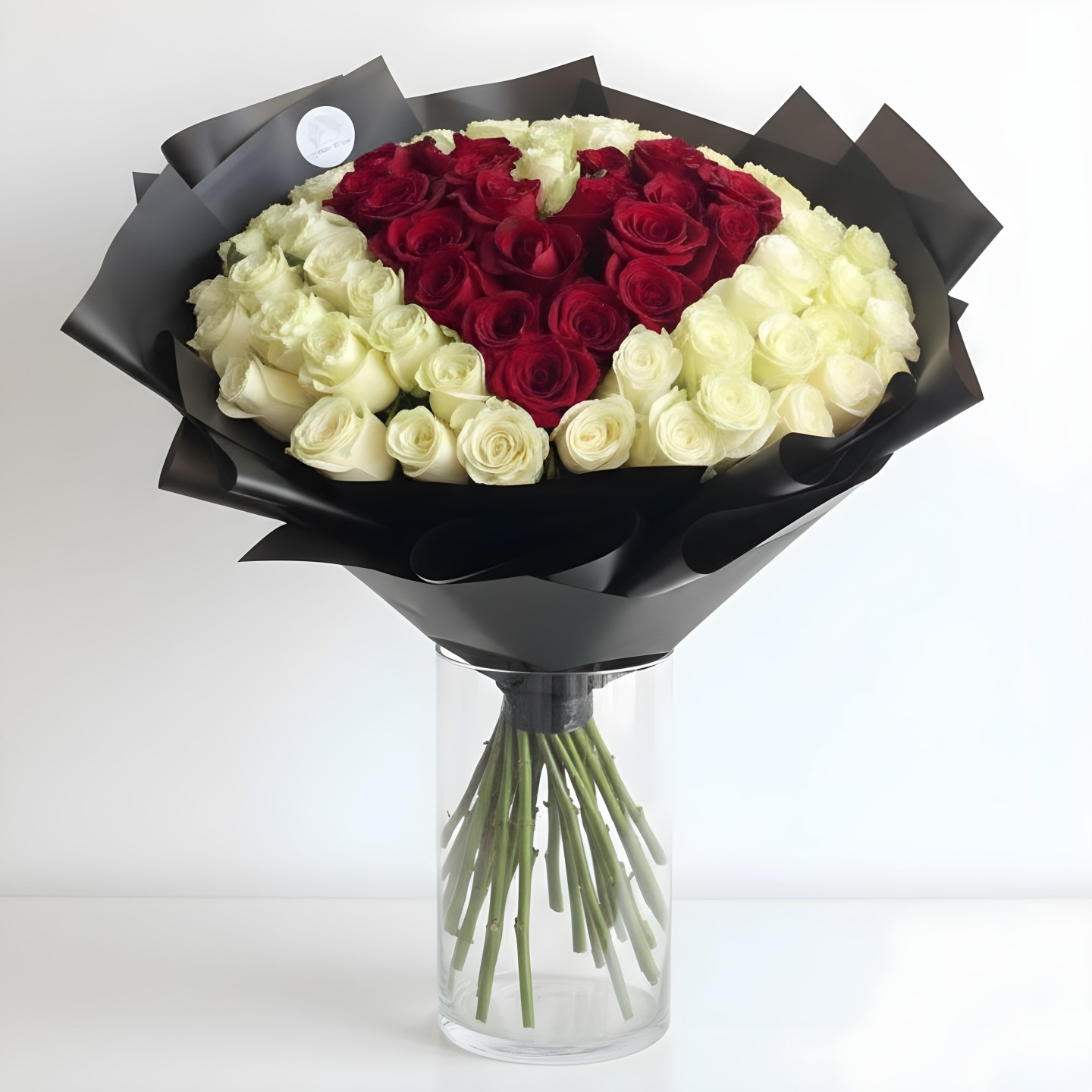 To The Moon And Back Hand-Tied Bouquet – Red & White Rose Arrangement