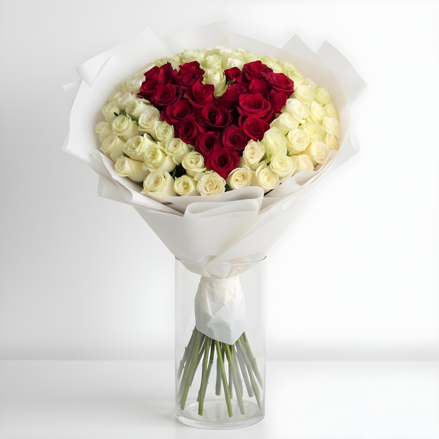 To The Moon And Back Hand-Tied Bouquet – Red & White Rose Arrangement