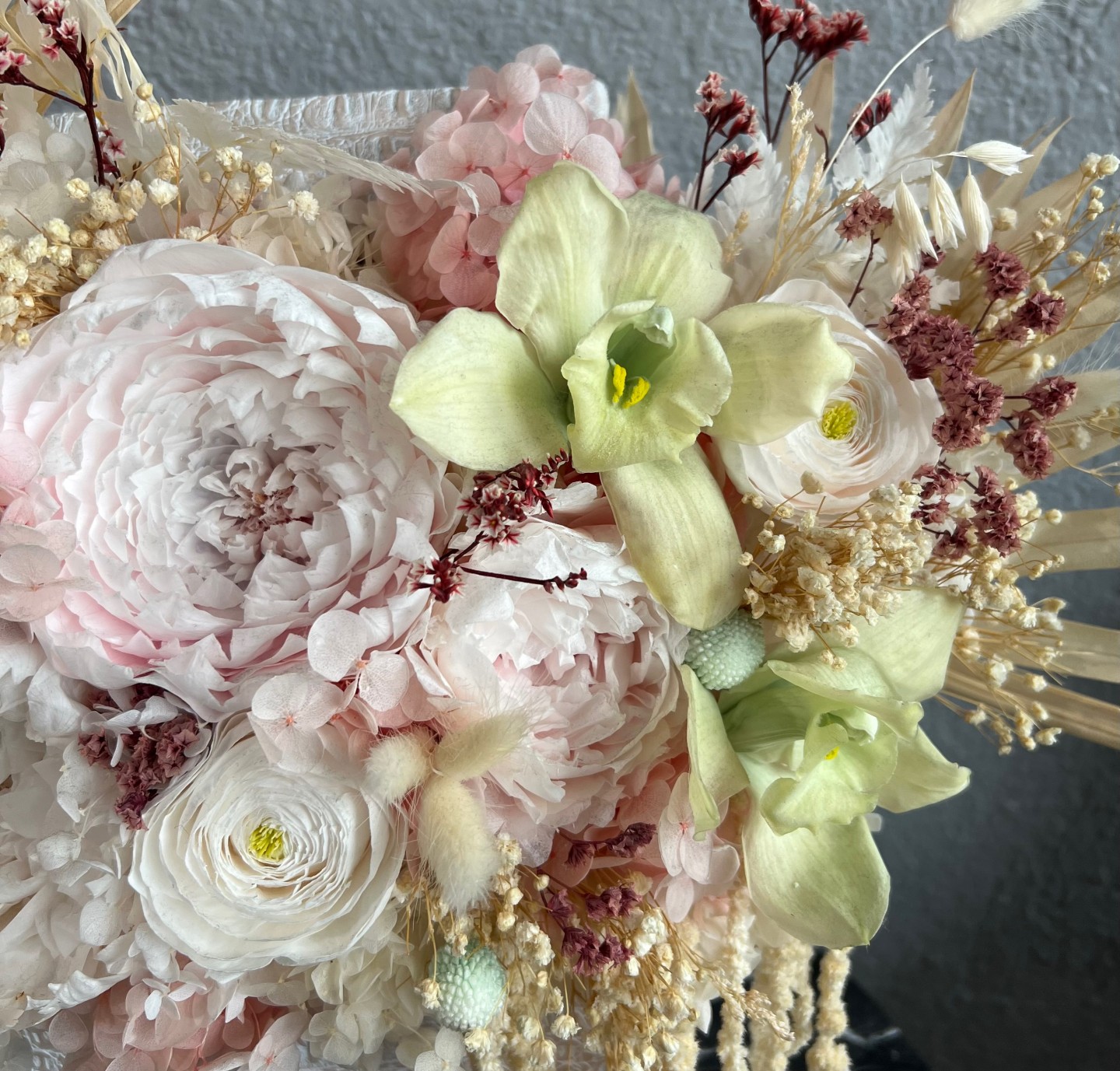 JENNIFER Collection Large Preserved Peonies Box with Orchids