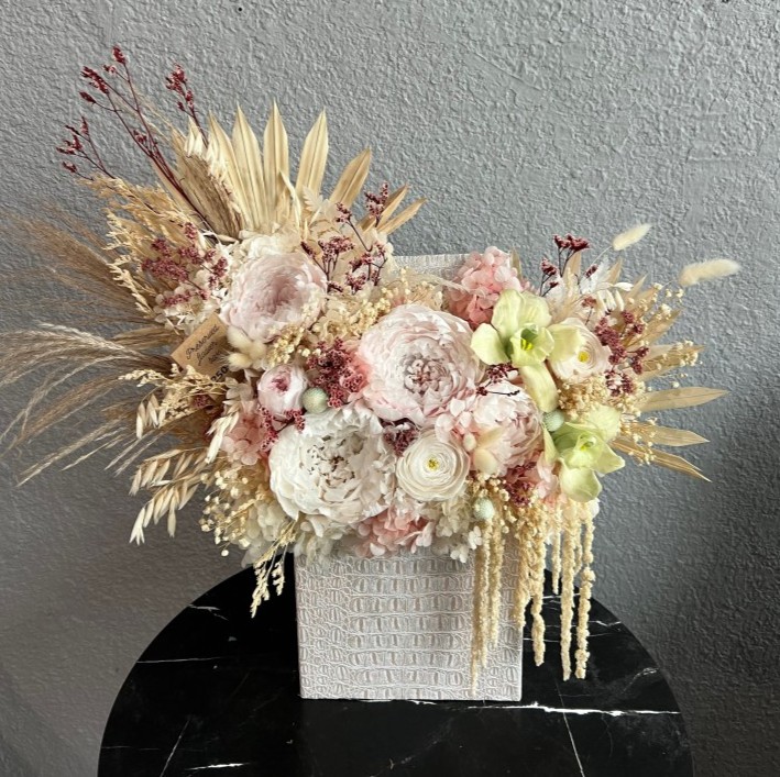 JENNIFER Collection Large Preserved Peonies Box with Orchids