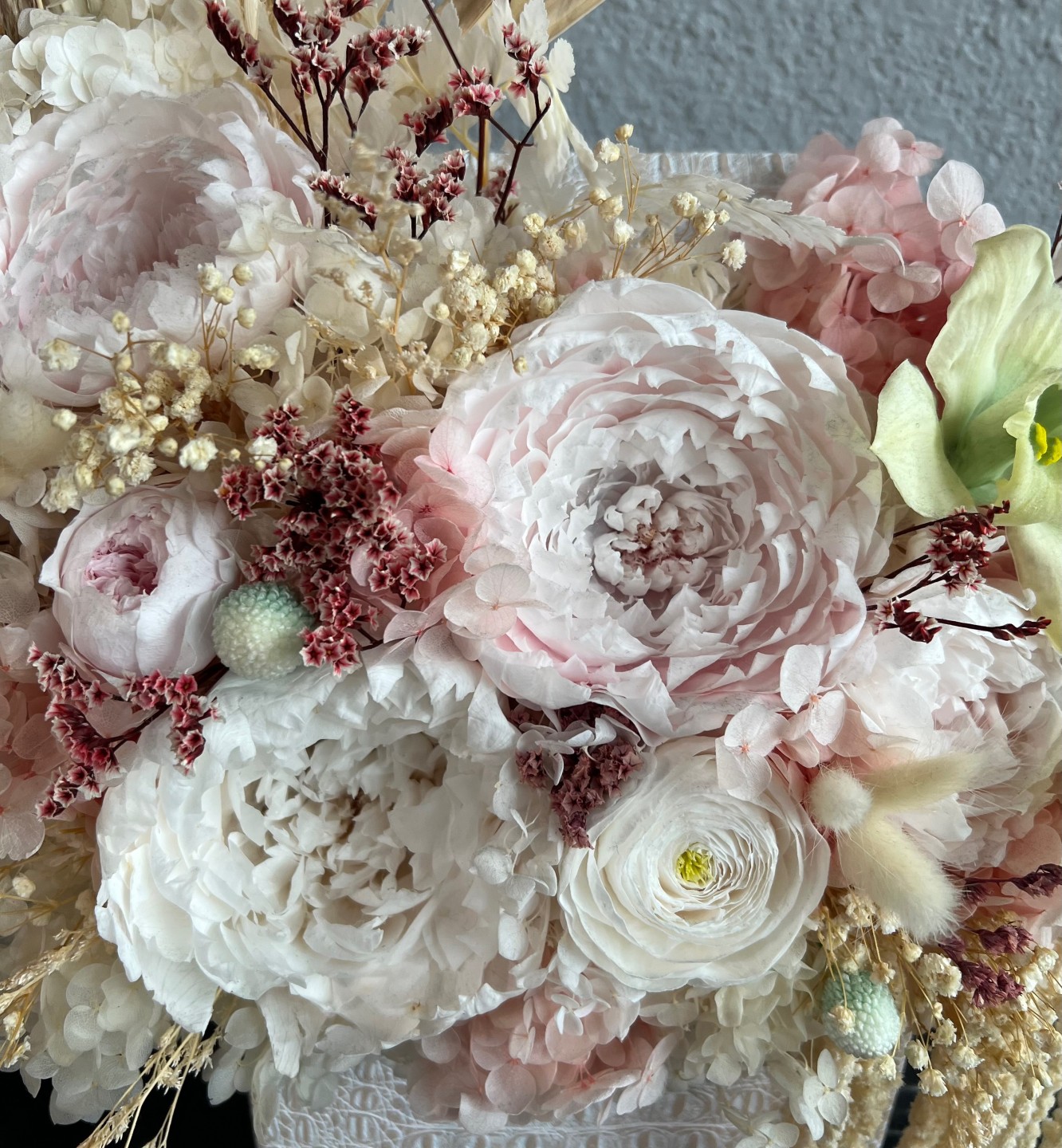 JENNIFER Collection Large Preserved Peonies Box with Orchids