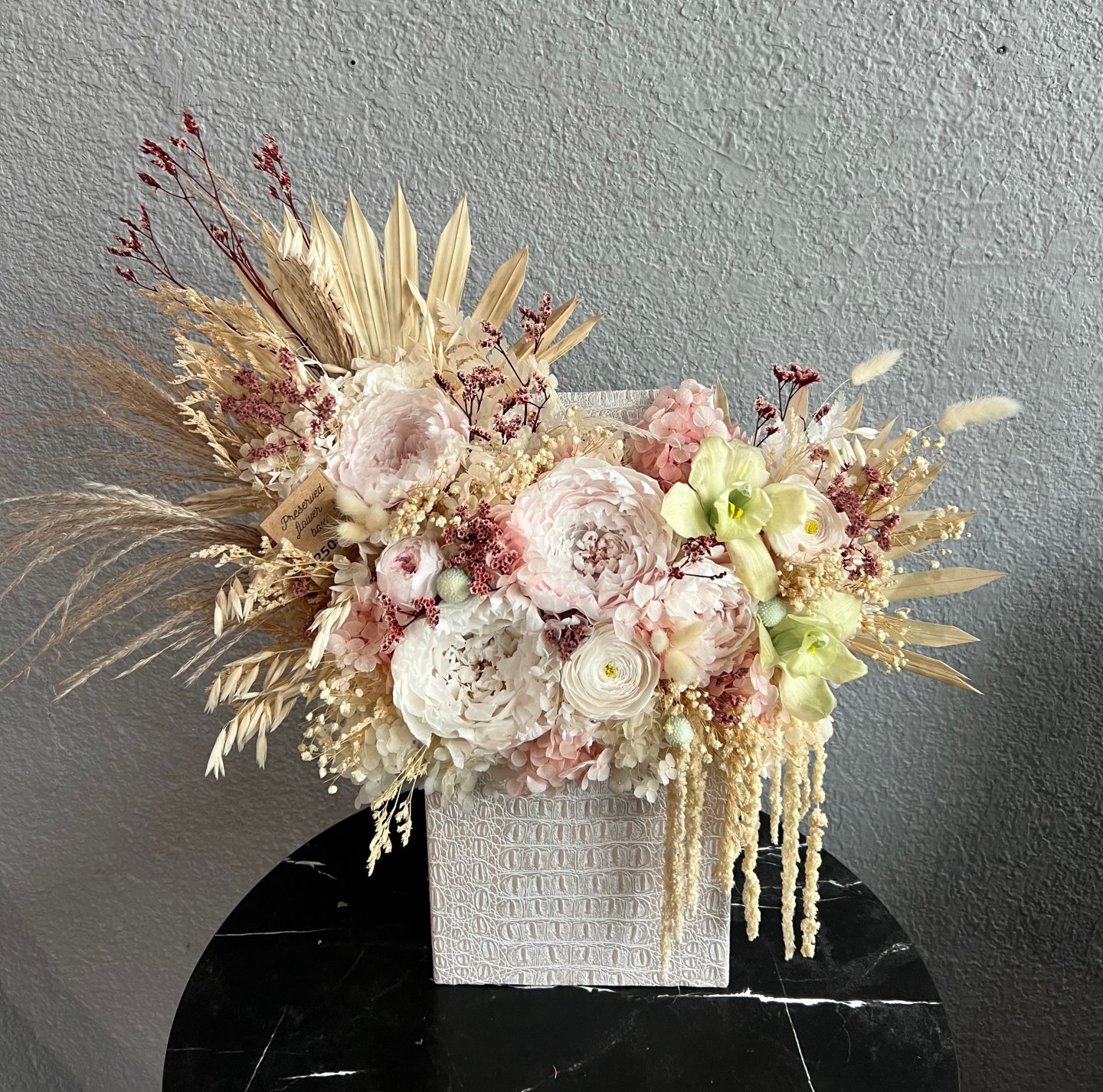 JENNIFER Collection Large Preserved Peonies Box with Orchids