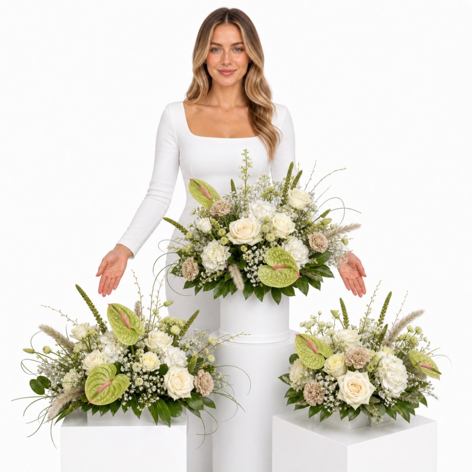 Ivory Sage Low Table Flower Arrangement Set