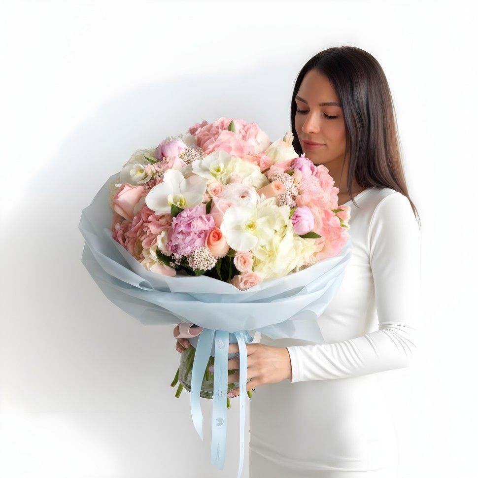 Vivienna Hand-Tied Bouquet – Garden Roses, Orchids, Peonies & Hydrangeas