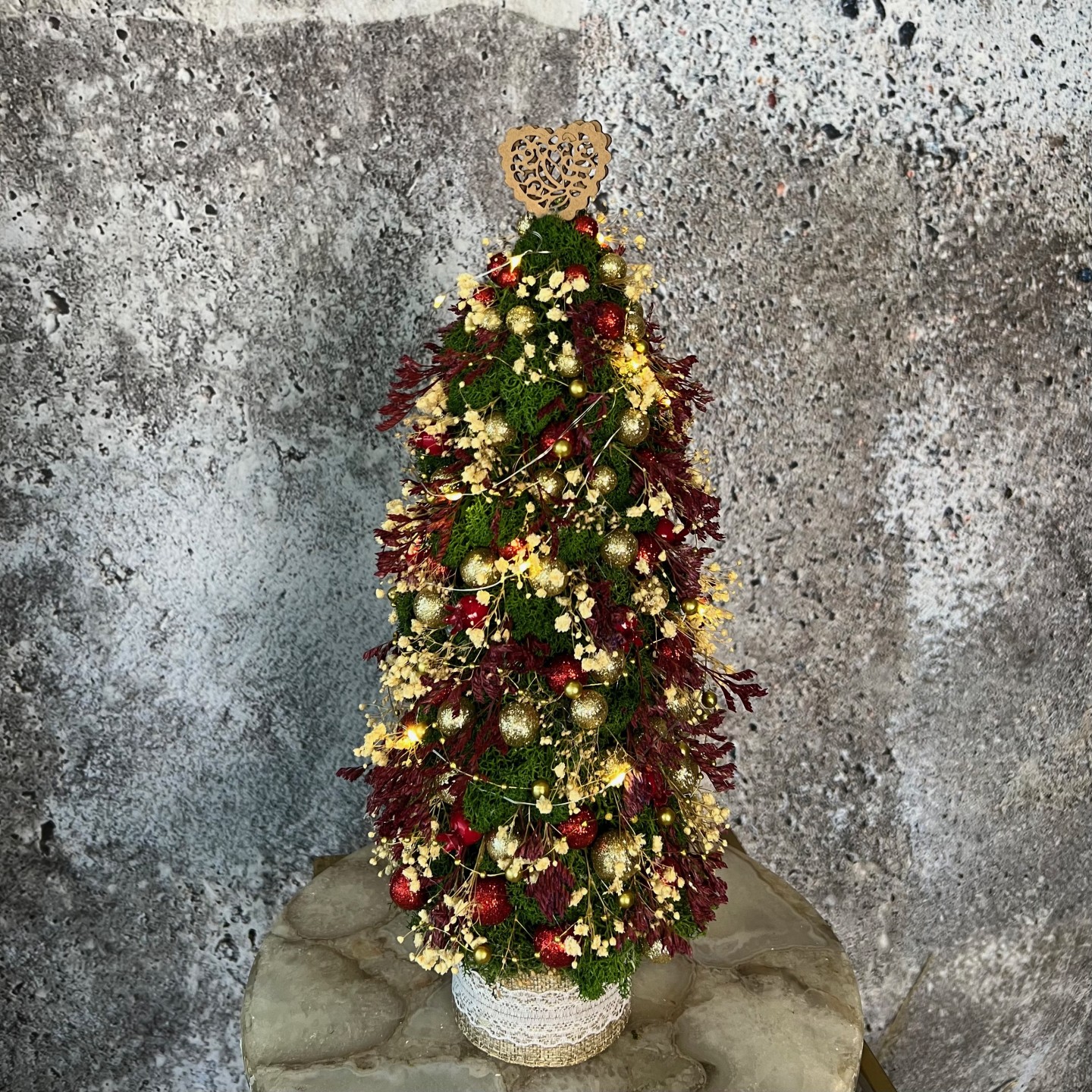 Christmas Tree with moss and red berries Christmas Tree with moss and red berries