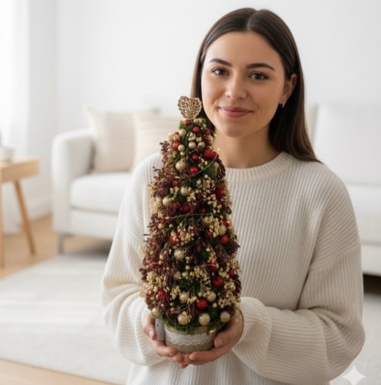 Christmas Tree with moss and red berries