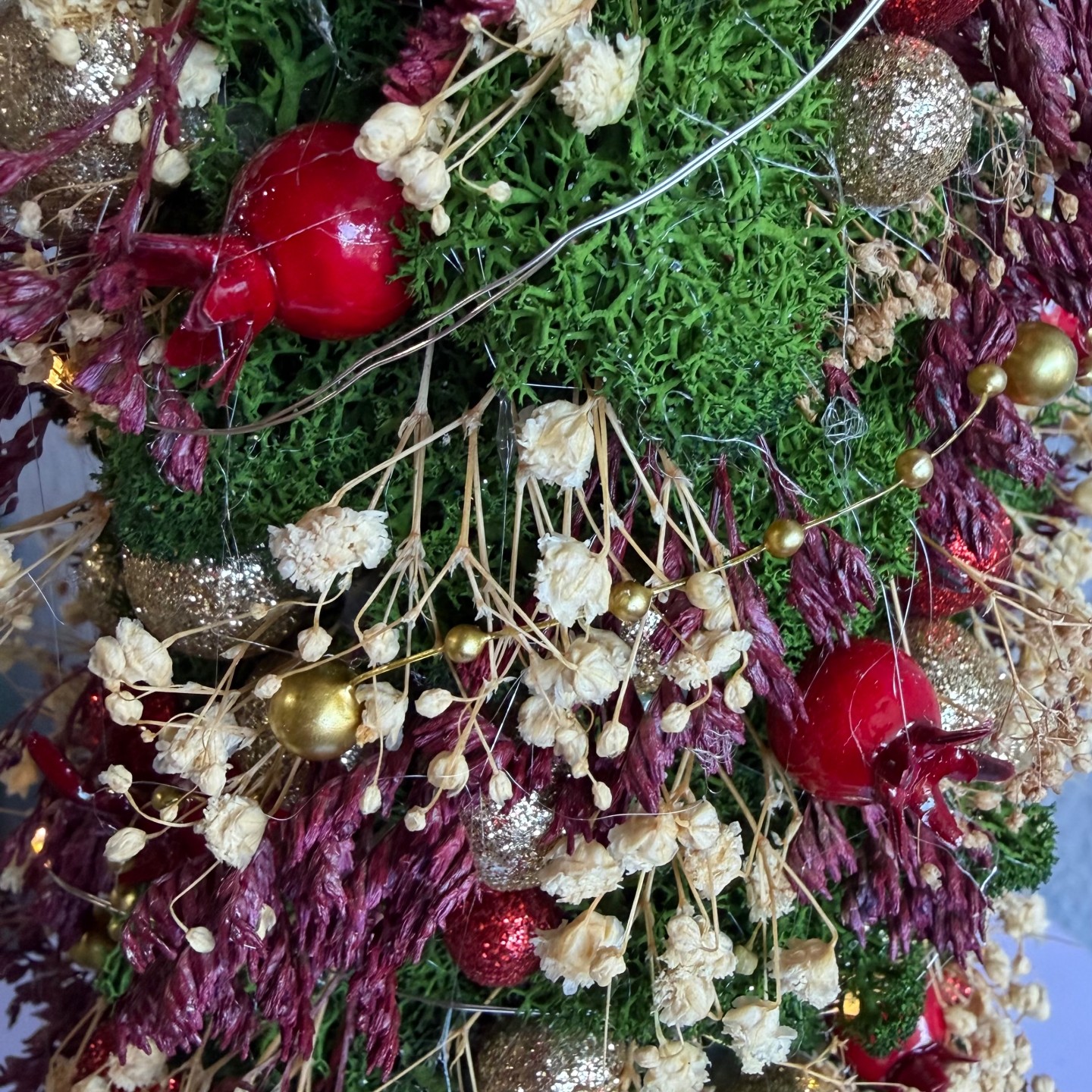 Christmas Tree with moss and red berries Christmas Tree with moss and red berries