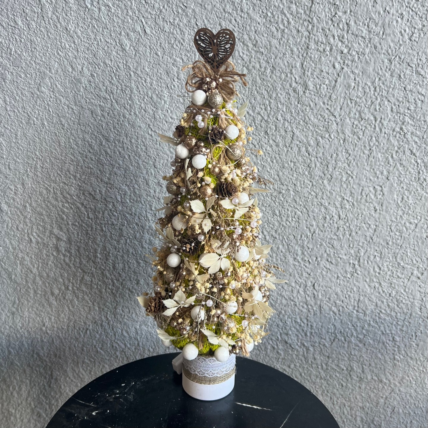 Christmas Tree with real moss and gold balls