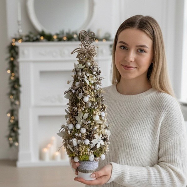 Christmas Tree with real moss and gold balls