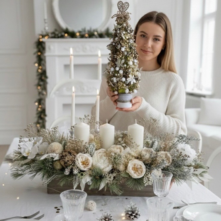 Christmas Tree with real moss and gold balls