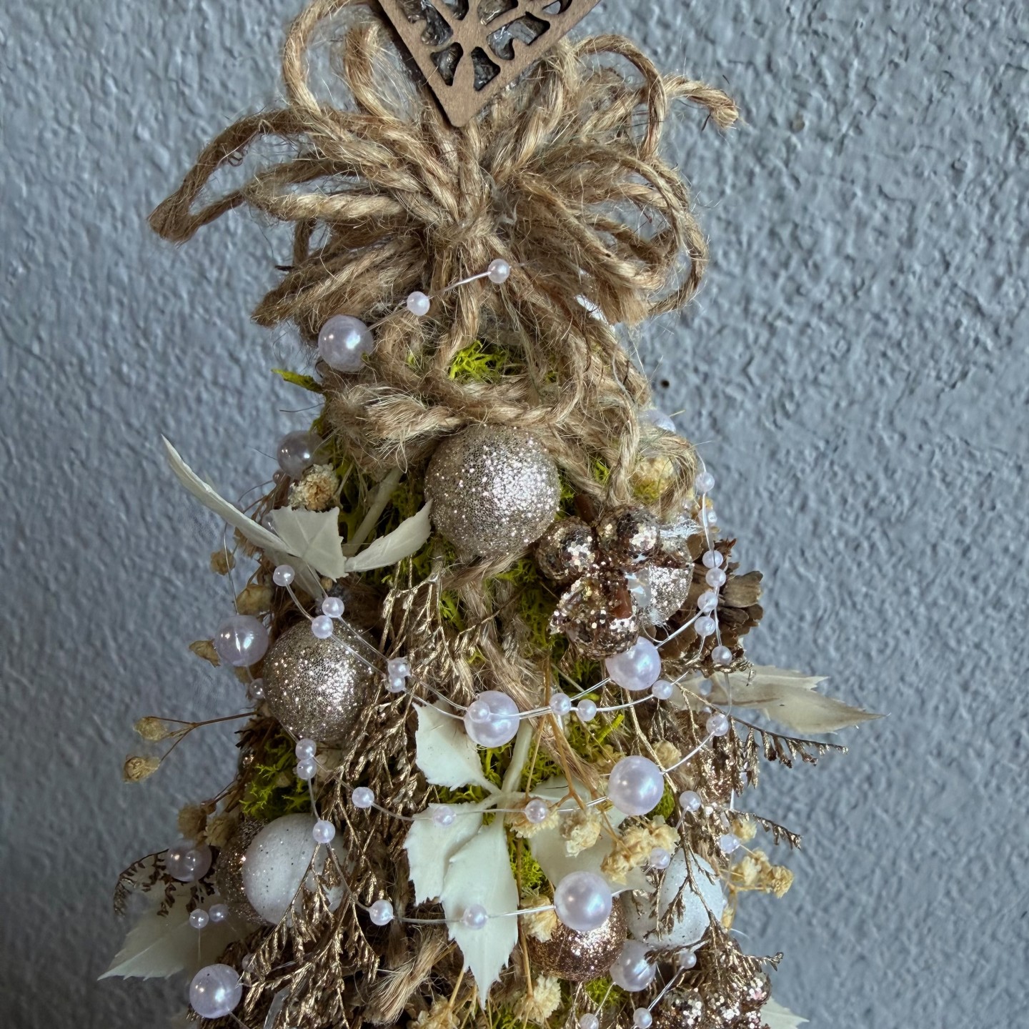 Christmas Tree with real moss and gold balls