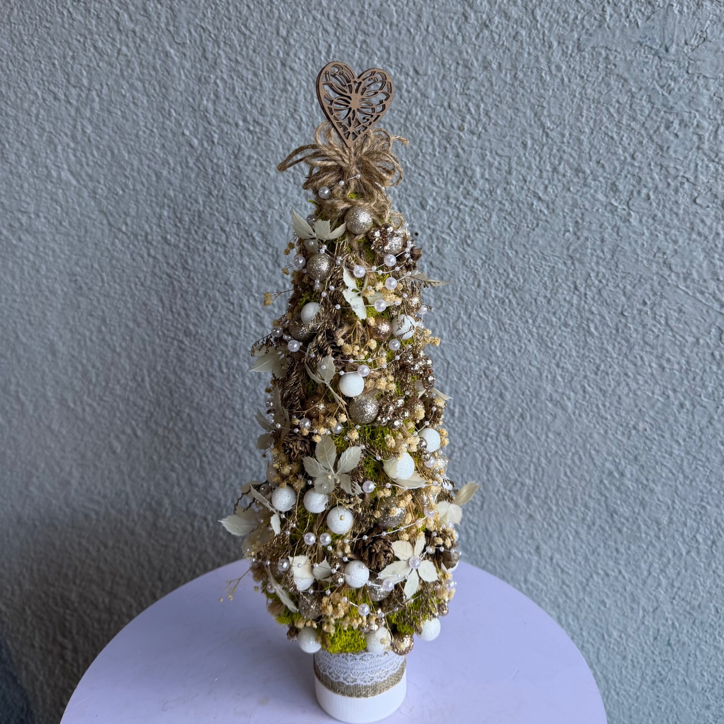 Christmas Tree with real moss and gold balls