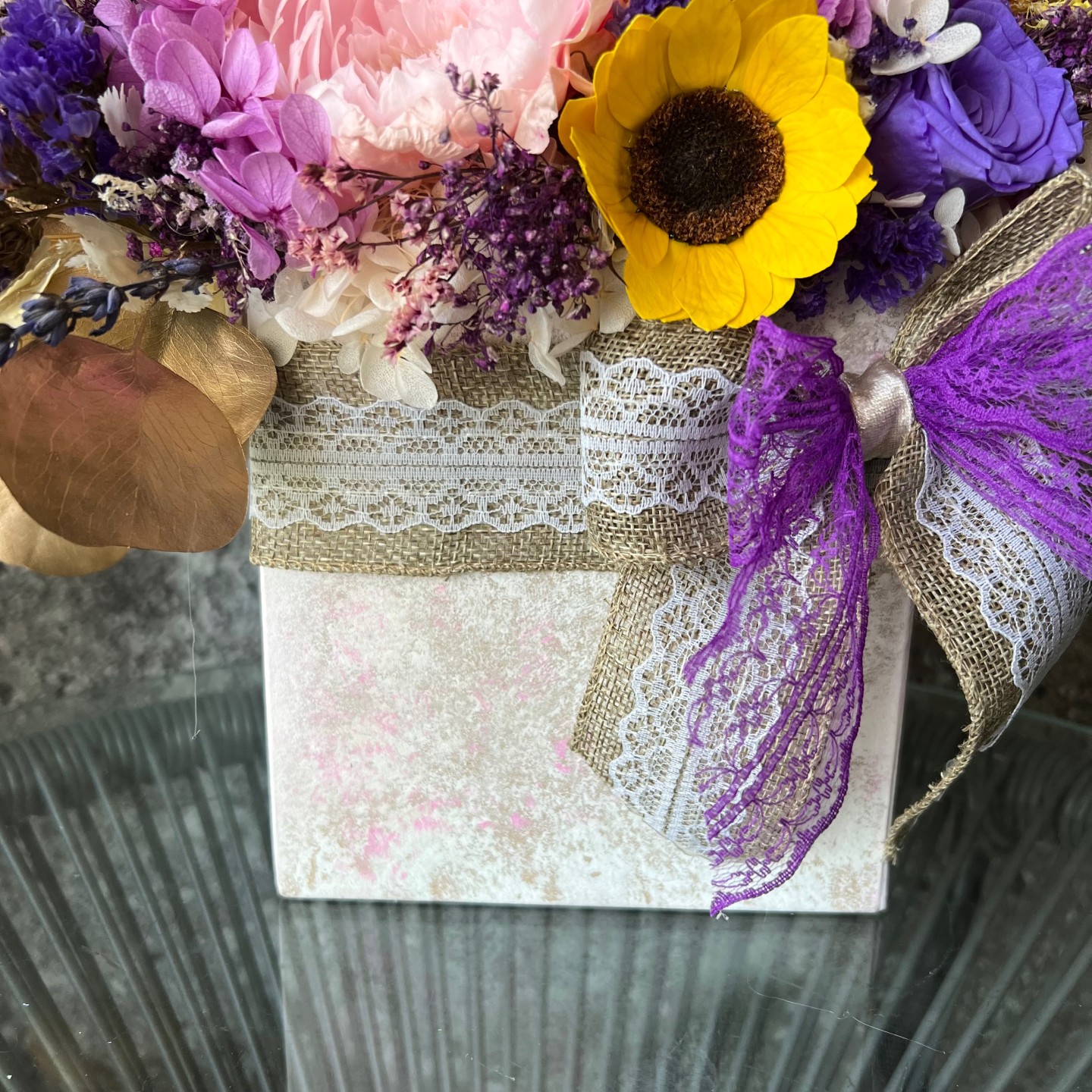 SUNNY Collection Preserved Peony and sunflower box