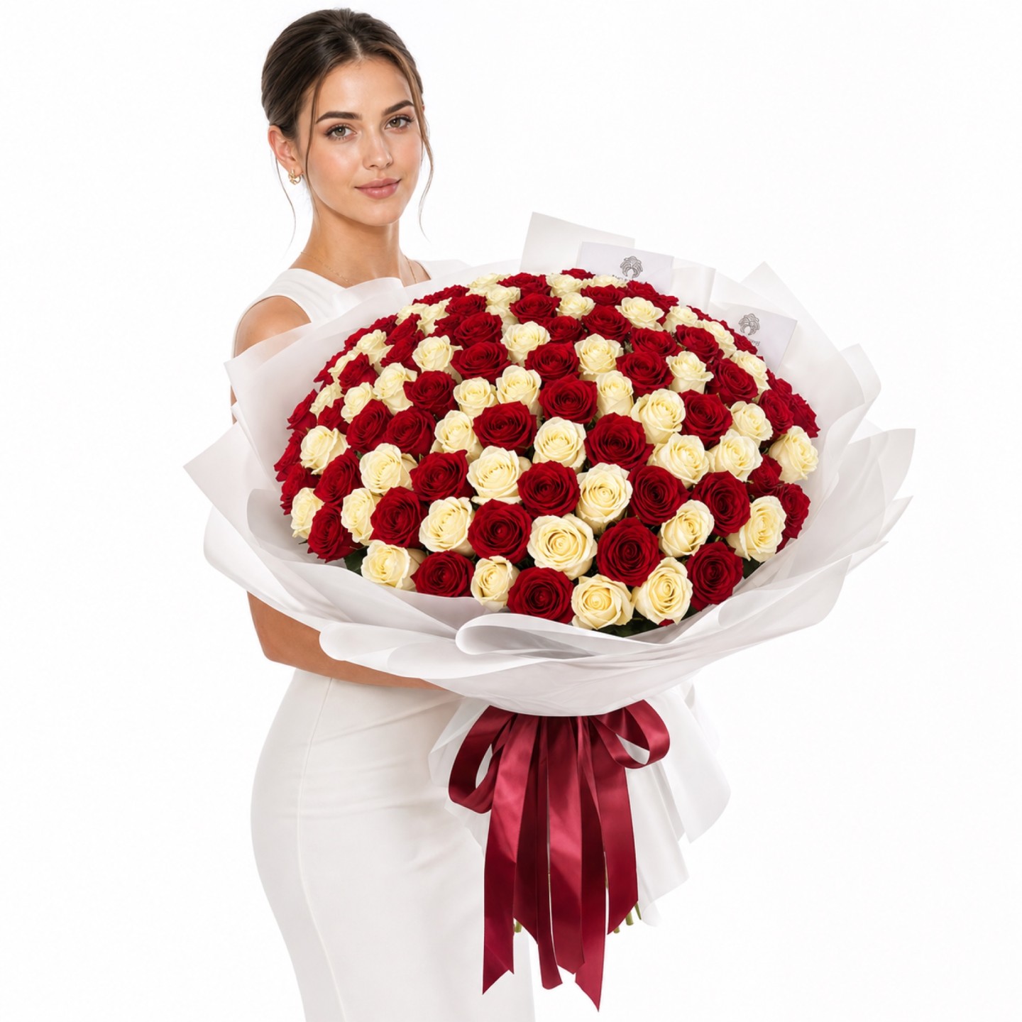 101 Red & White Roses Hand-Tied Bouquet