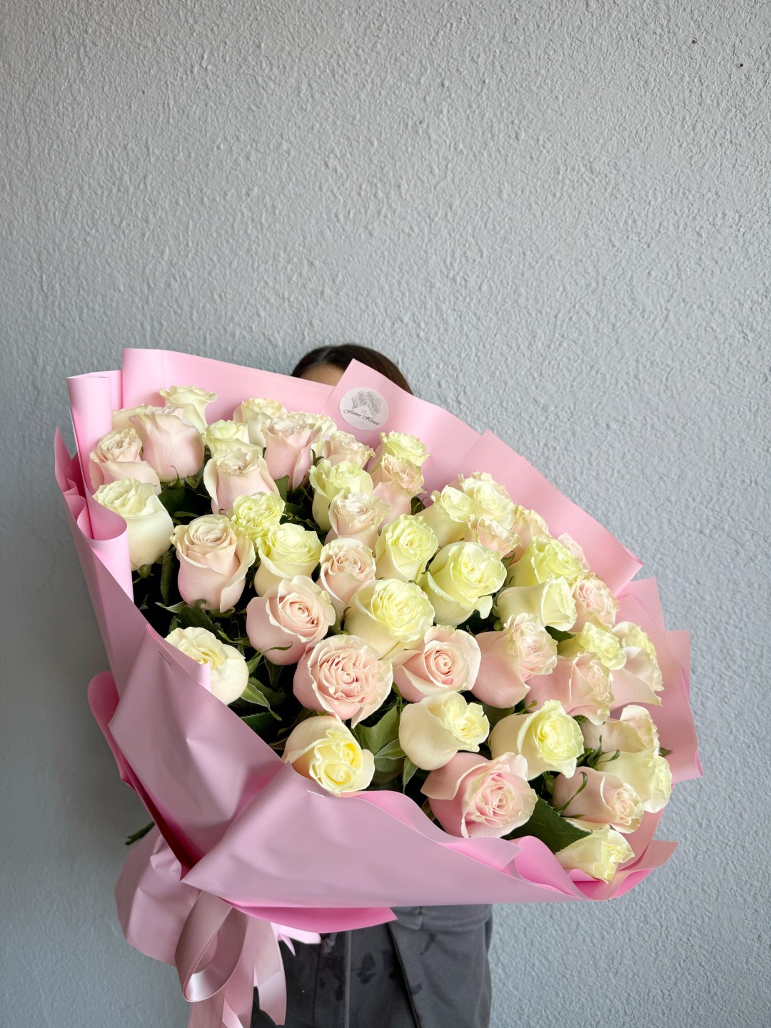 50 Light Pink & White Roses Bouquet
