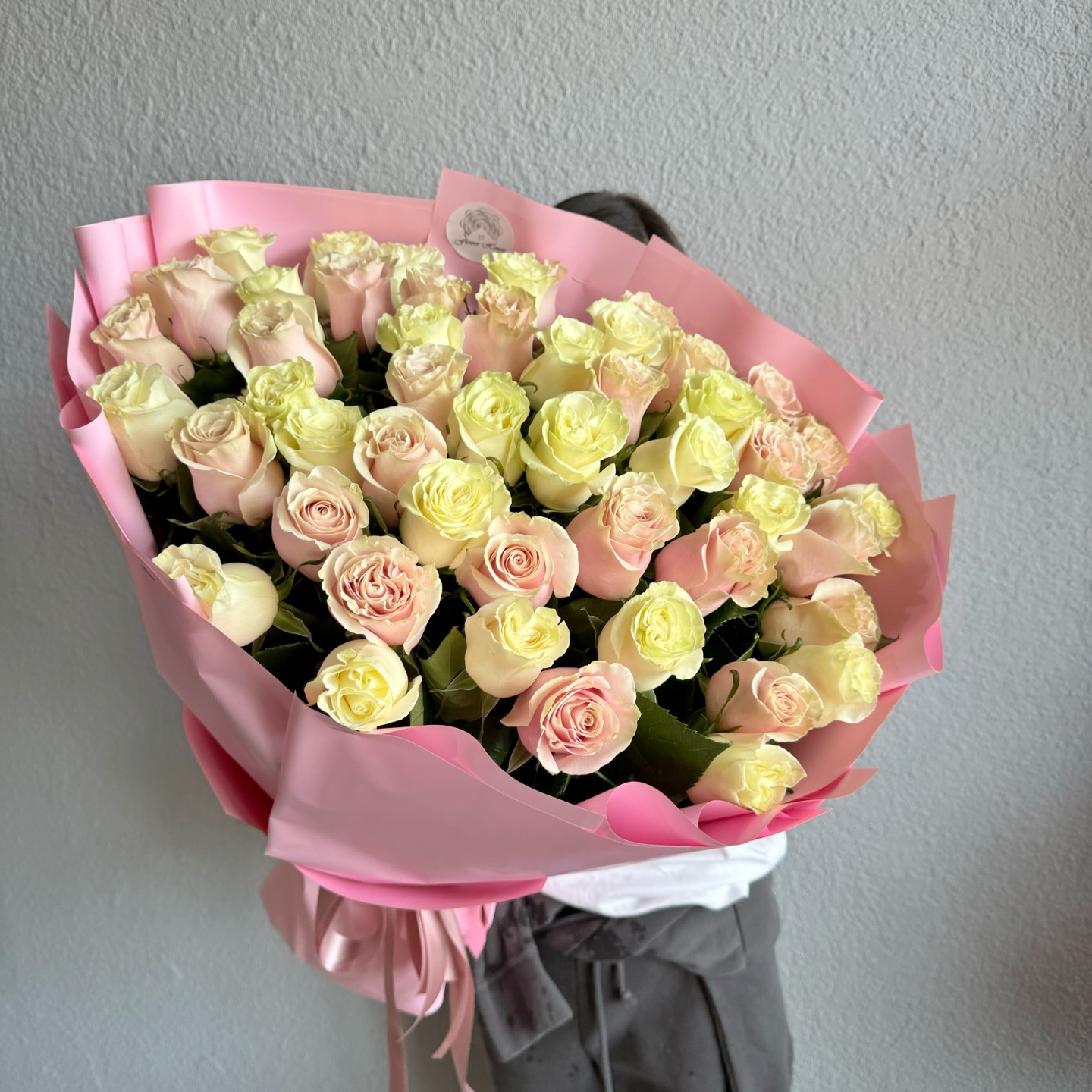50 Light Pink & White Roses Bouquet