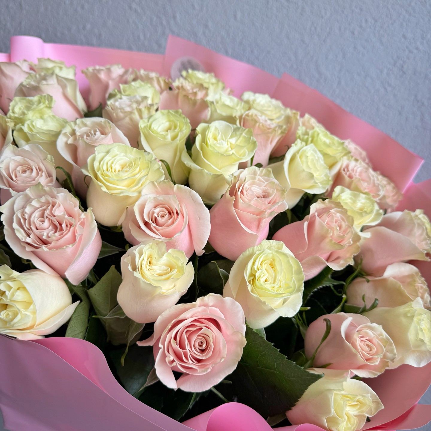 50 Light Pink & White Roses Bouquet