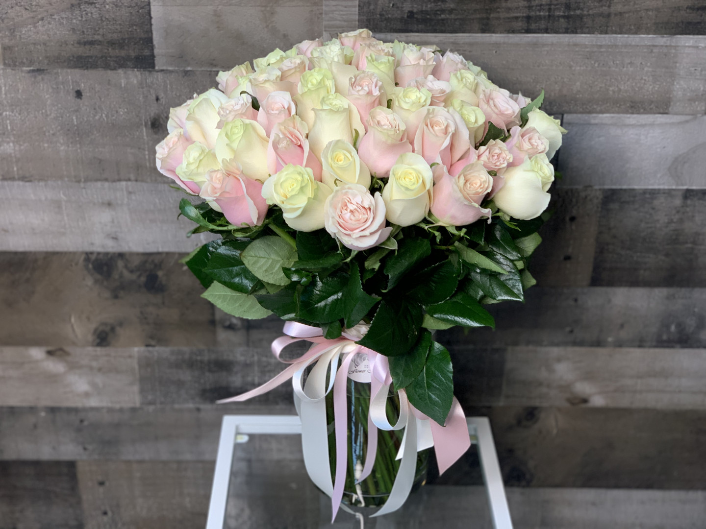 50 Light Pink & White Roses Bouquet