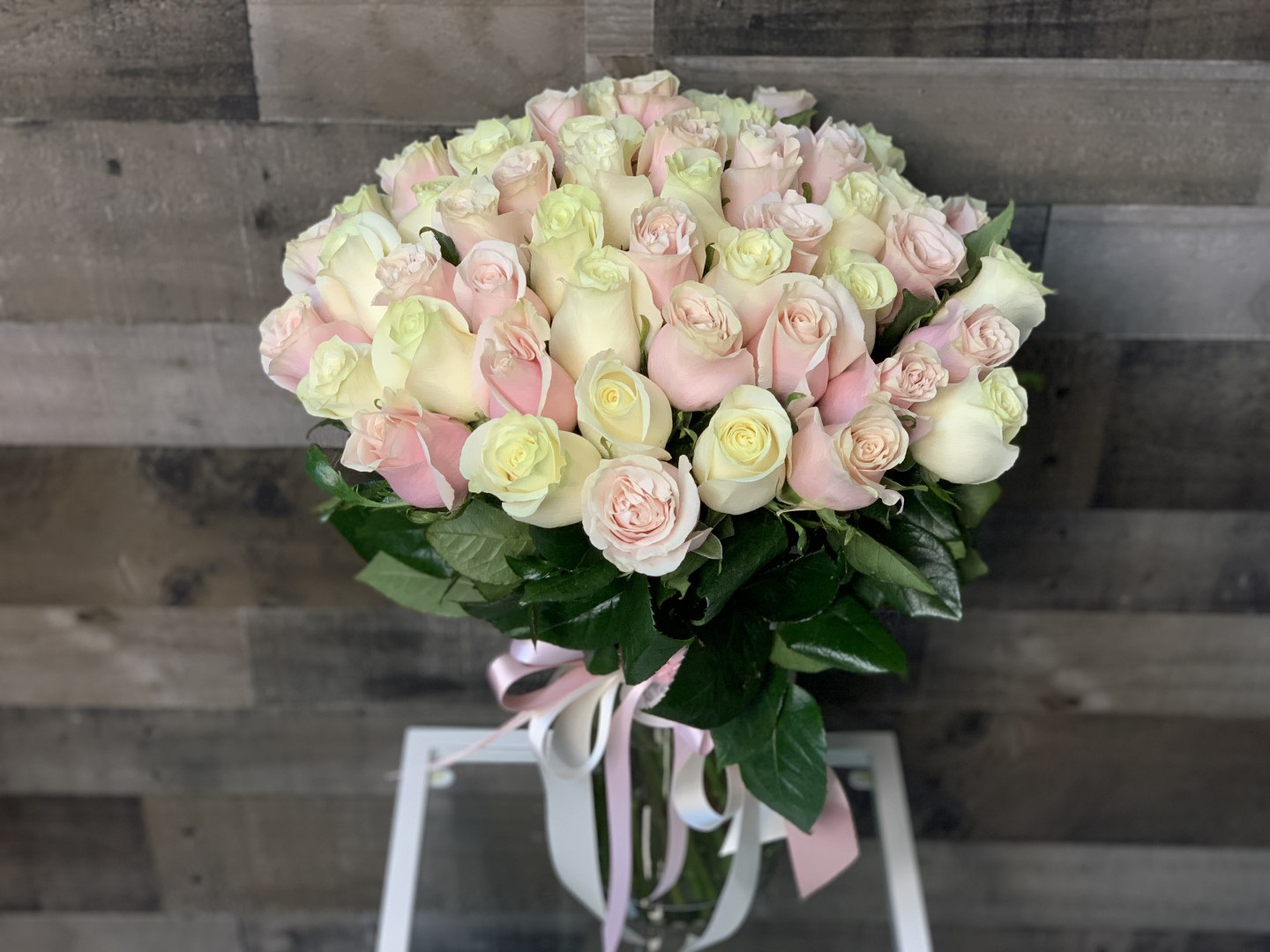 50 Light Pink & White Roses Bouquet