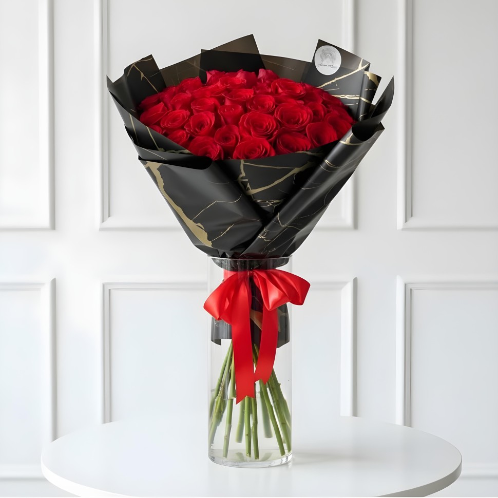 50 Long Stem Red Roses Hand Tied Bouquet