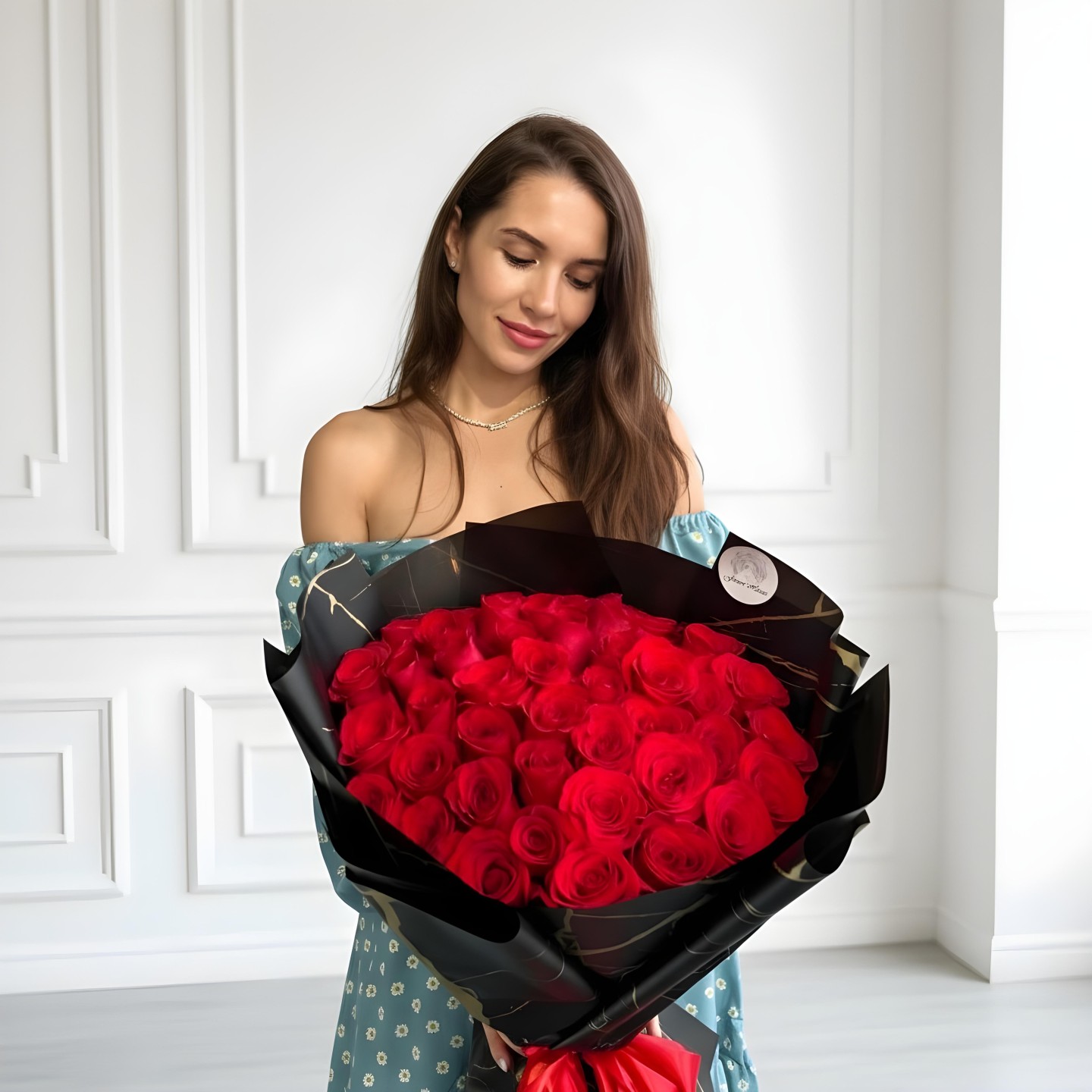 50 Long Stem Red Roses Hand-Tied Bouquet