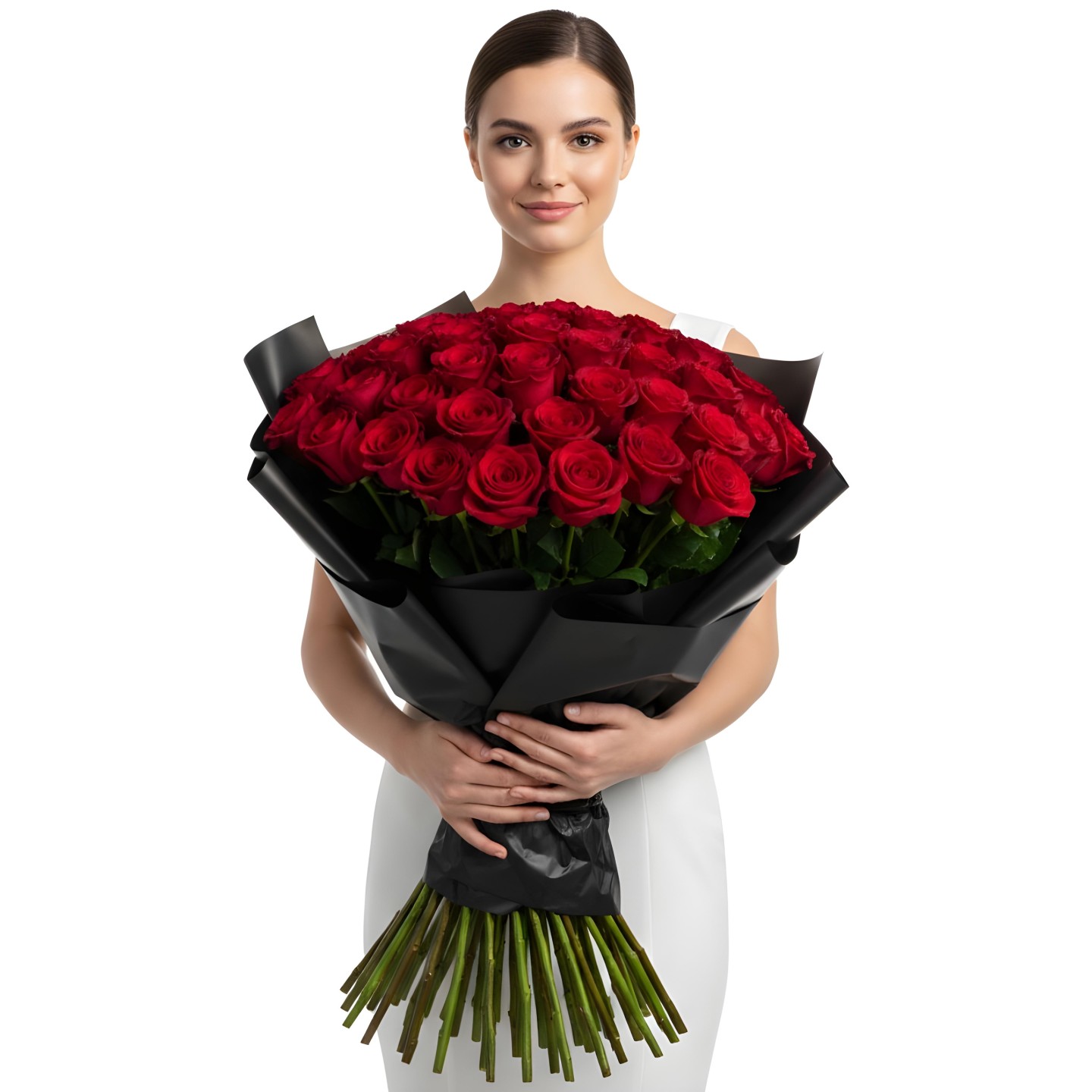 50 Long Stem Red Roses Hand-Tied Bouquet