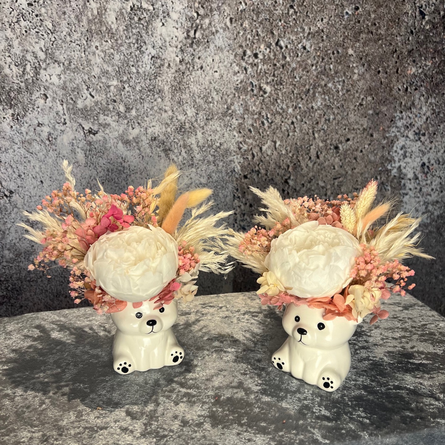 Mini vase "Bear" with preserved peony