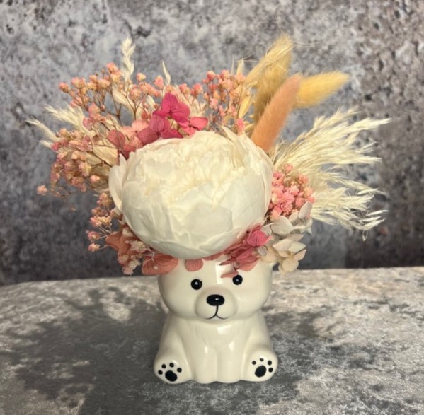 Mini vase "Bear" with preserved peony
