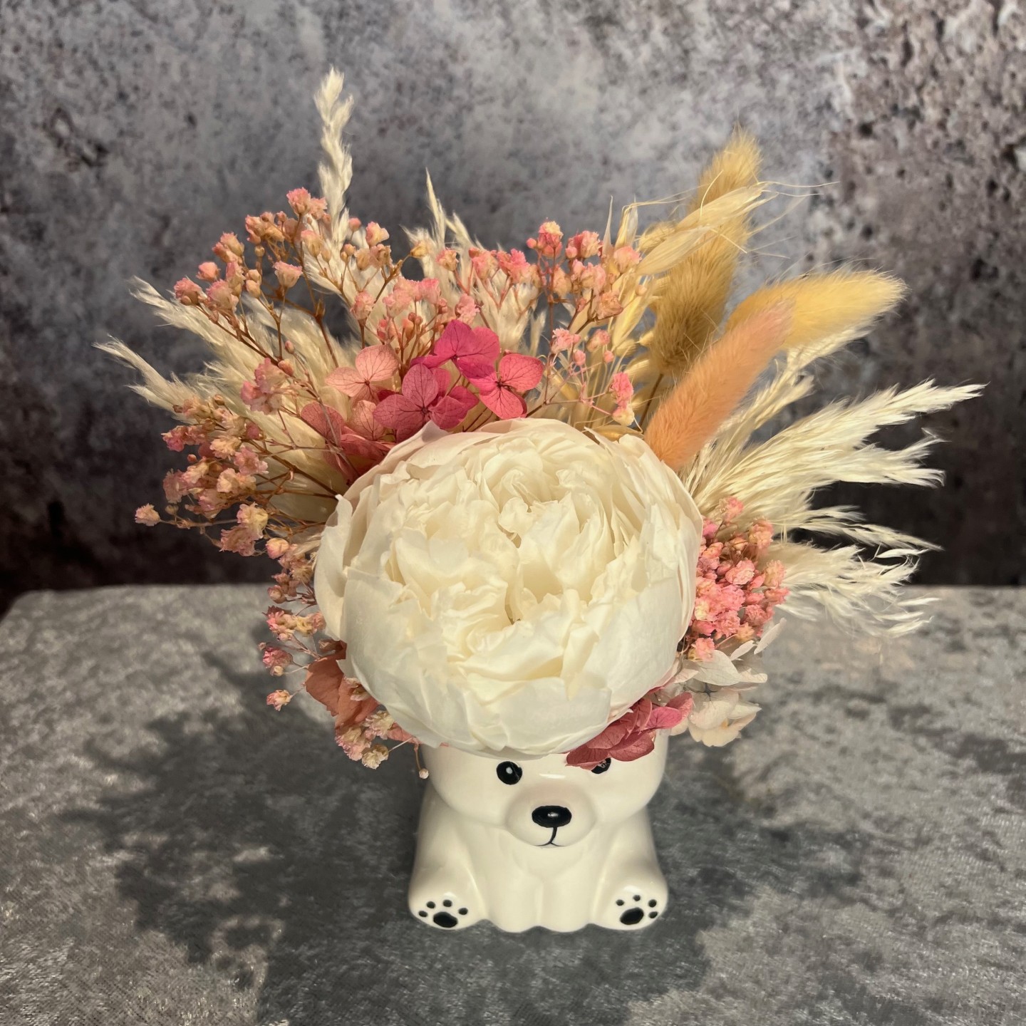 Mini vase "Bear" with preserved peony