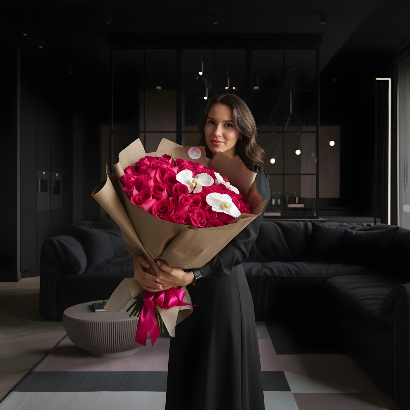 50 Roses & Orchids Hand Tied Flower Bouquet