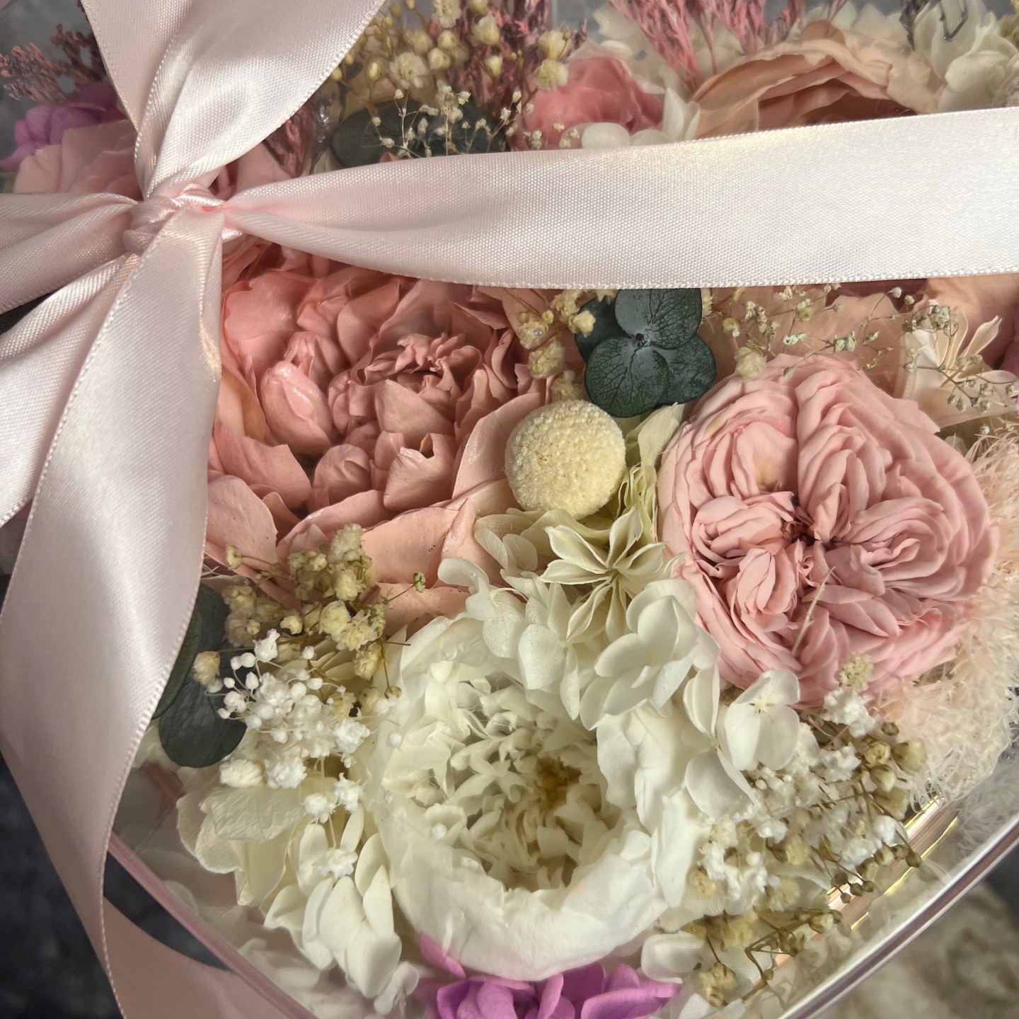 LOVE collection acrylic box with preserved peonies