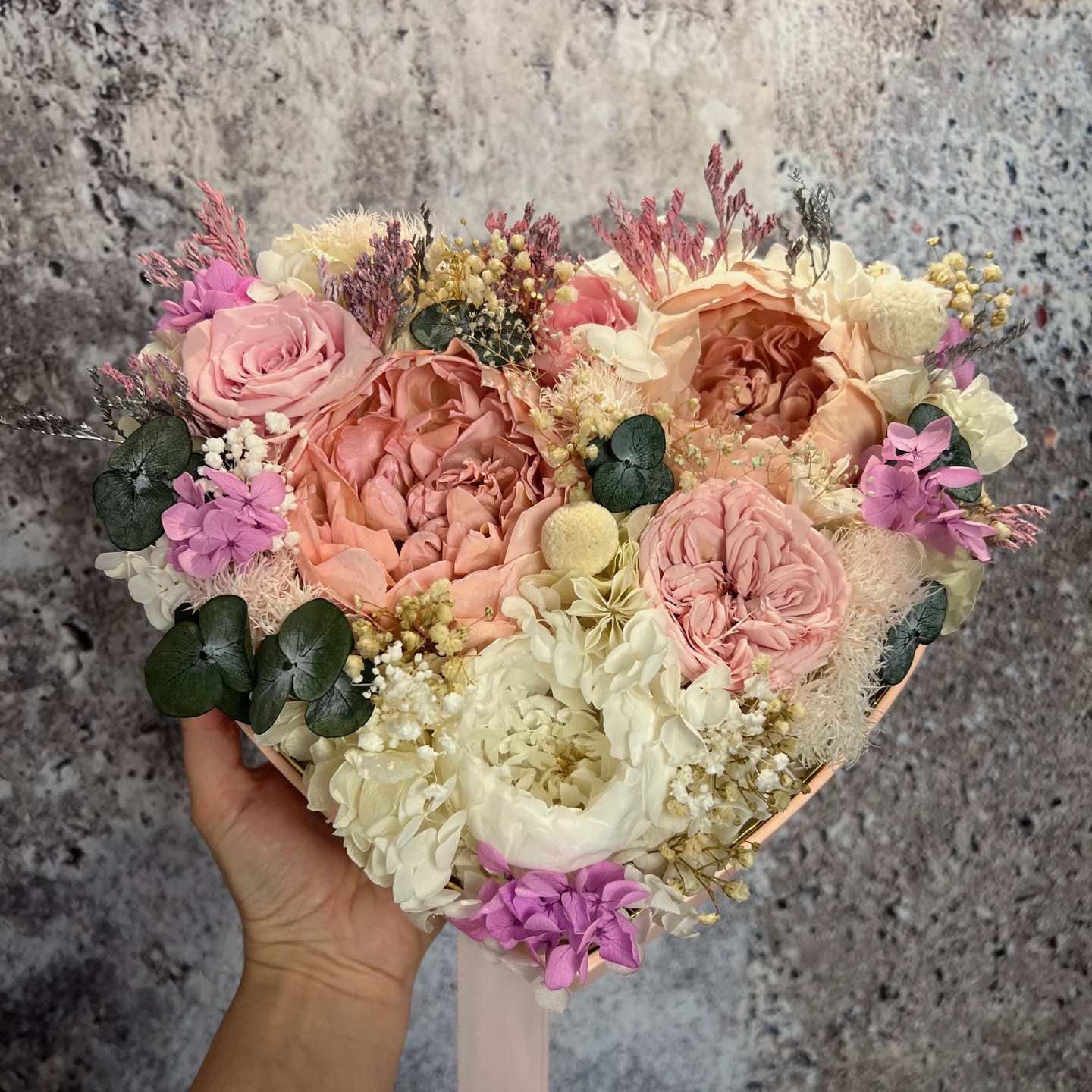 LOVE collection acrylic box with preserved peonies