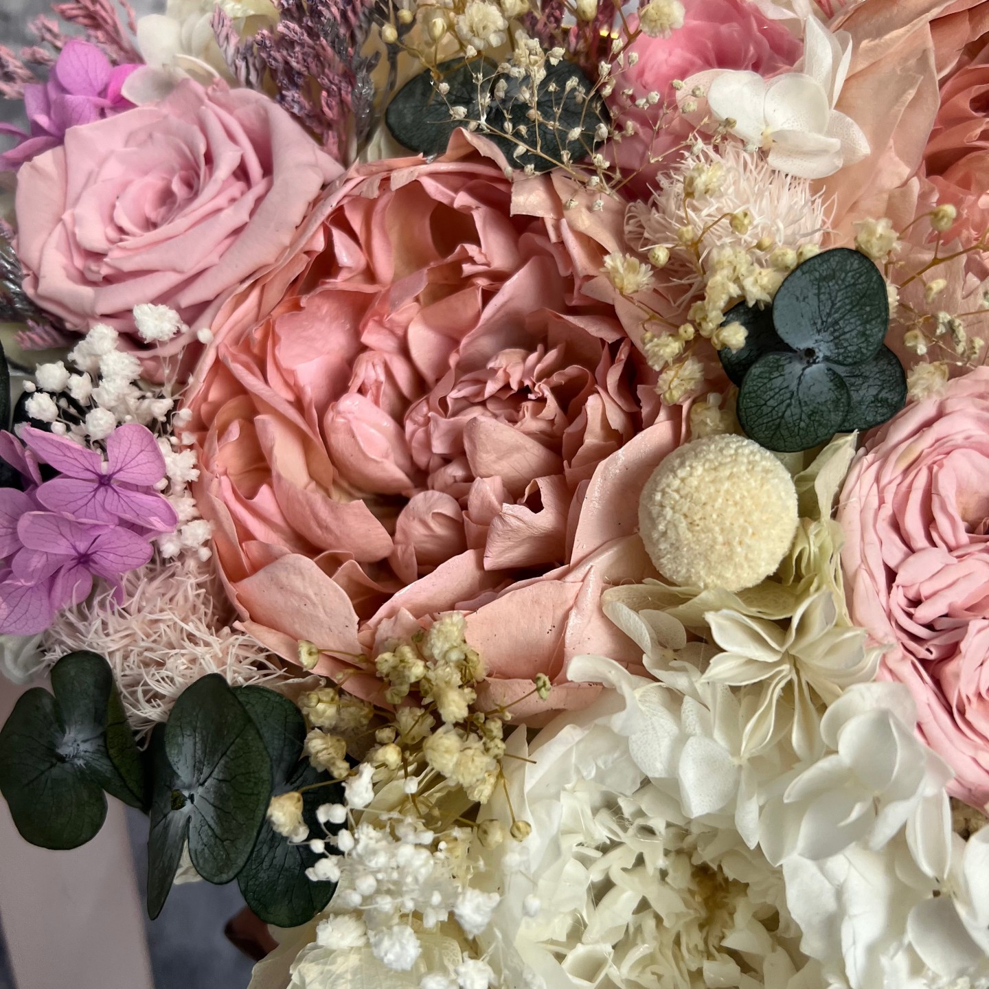 LOVE collection acrylic box with preserved peonies