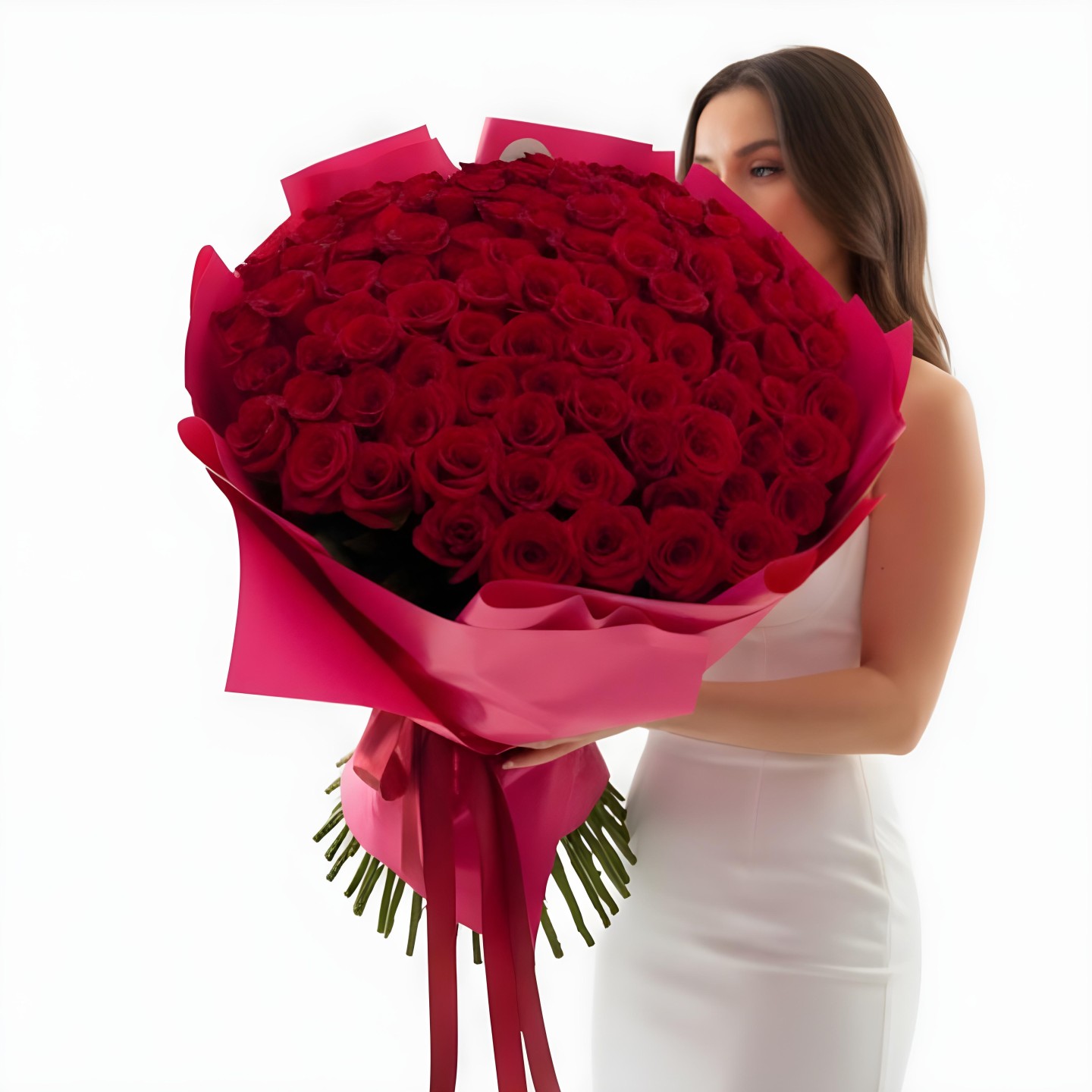 100 Red Roses Hand-Tied Bouquet