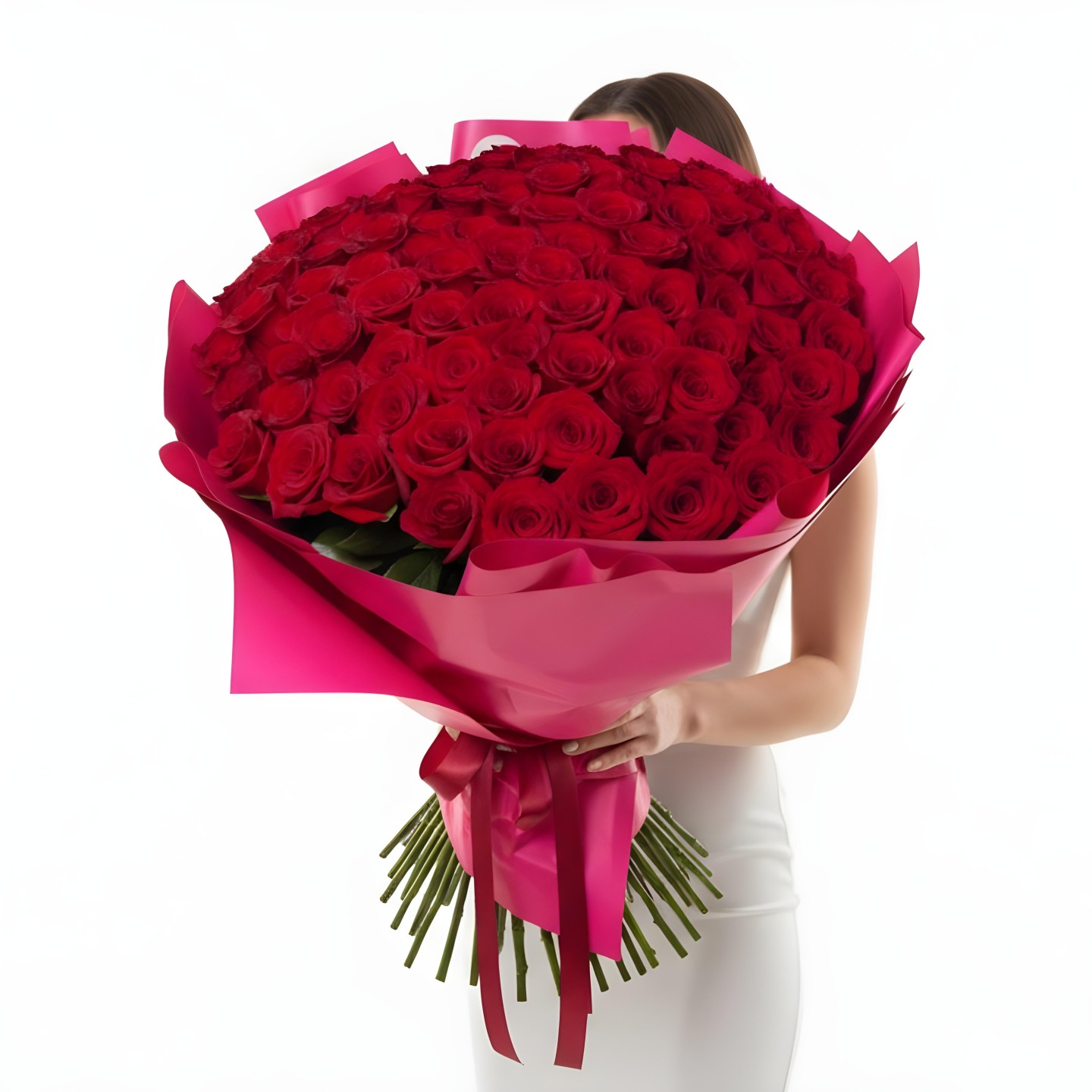 100 Red Roses Hand-Tied Bouquet