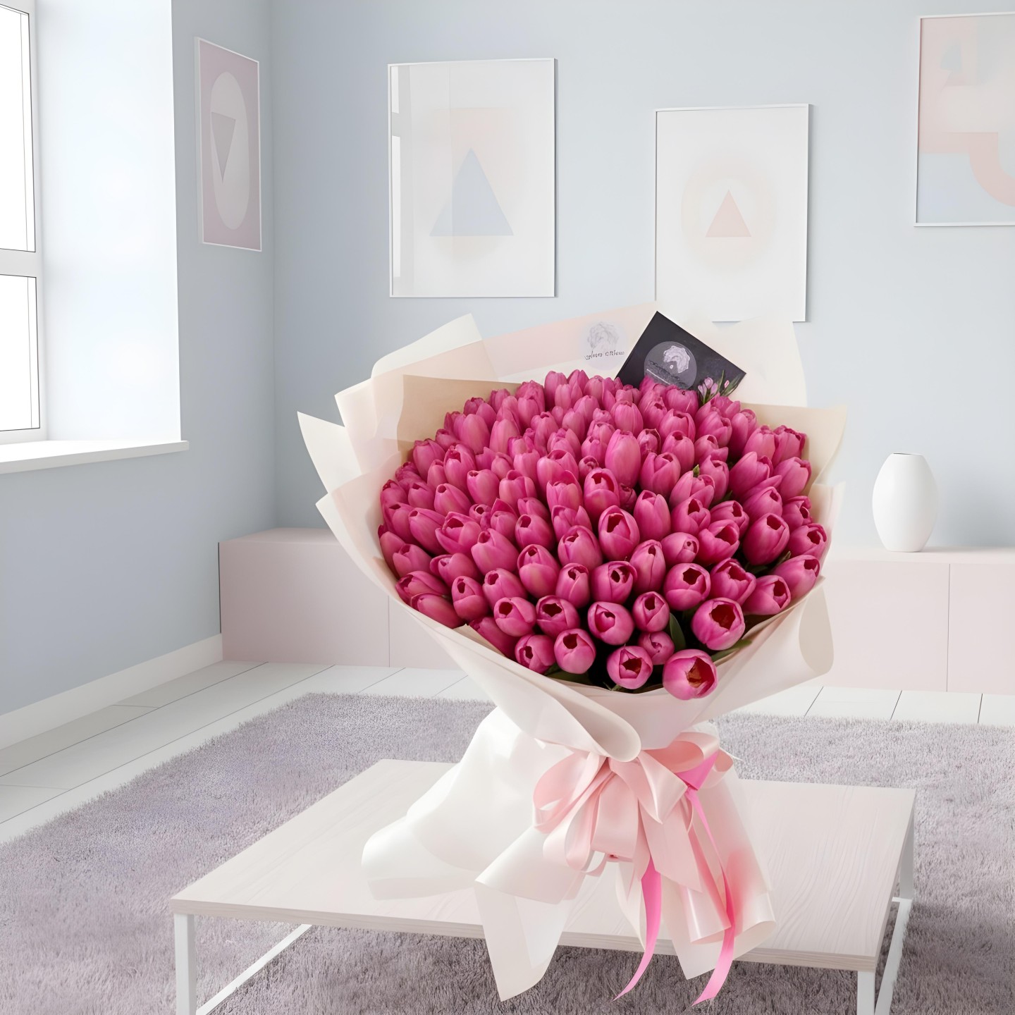 Luxury Hand-Tied Bouquet of 125 Tulips Wrapped in Paper