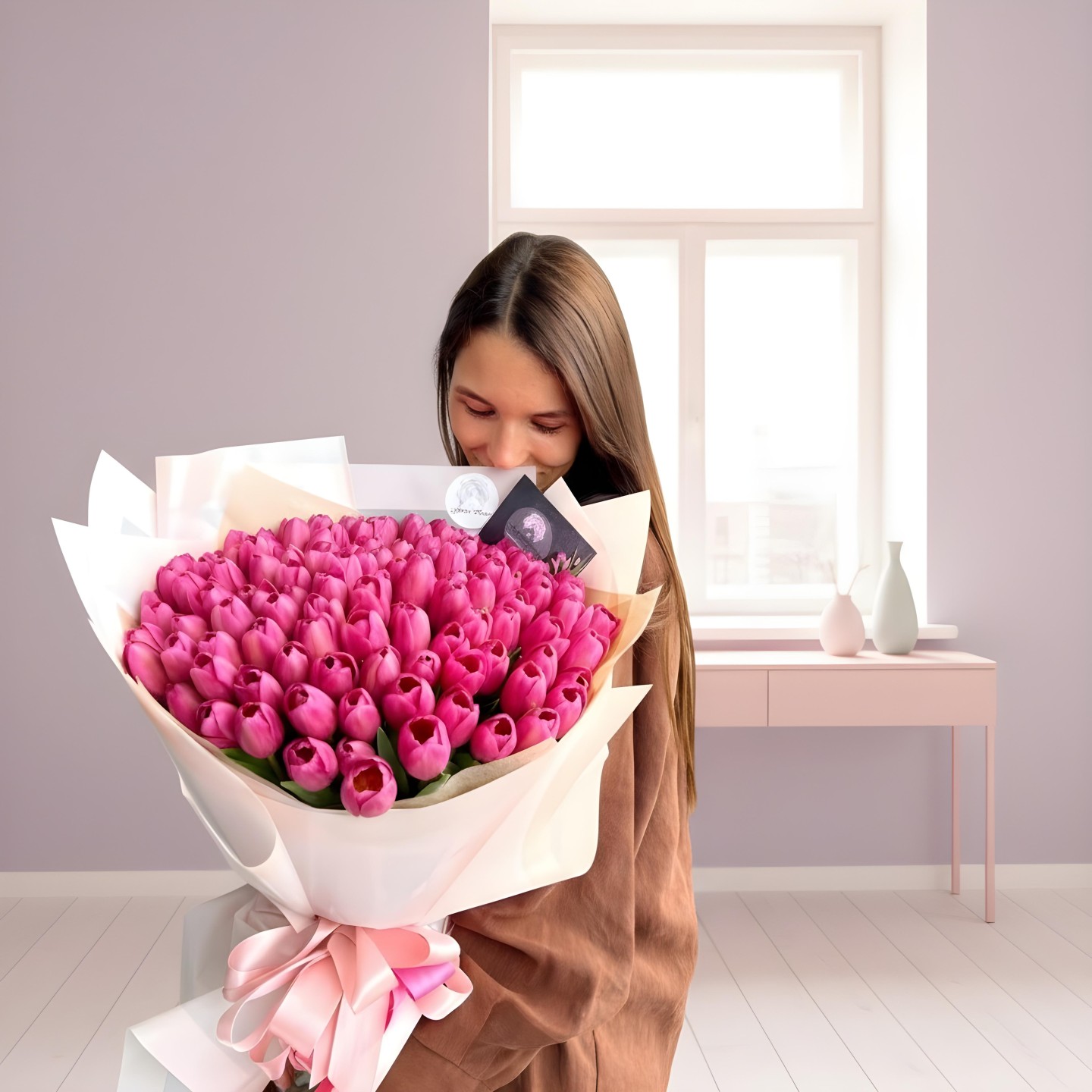 Luxury Hand-Tied Bouquet of 125 Tulips Wrapped in Paper