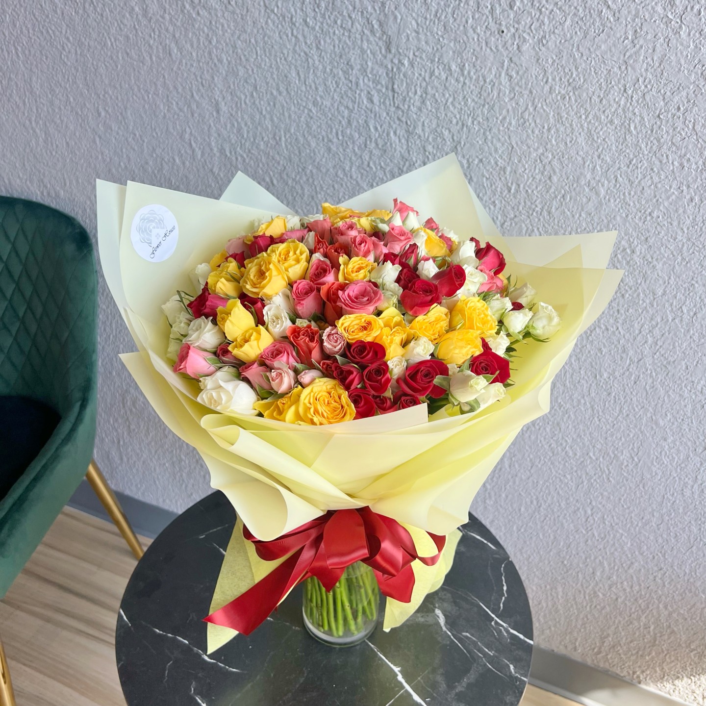 50 Colorful Spray Roses Hand Tied Flower Bouquet