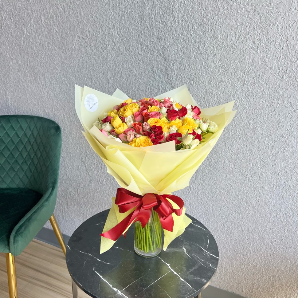 50 Colorful Spray Roses Hand Tied Flower Bouquet