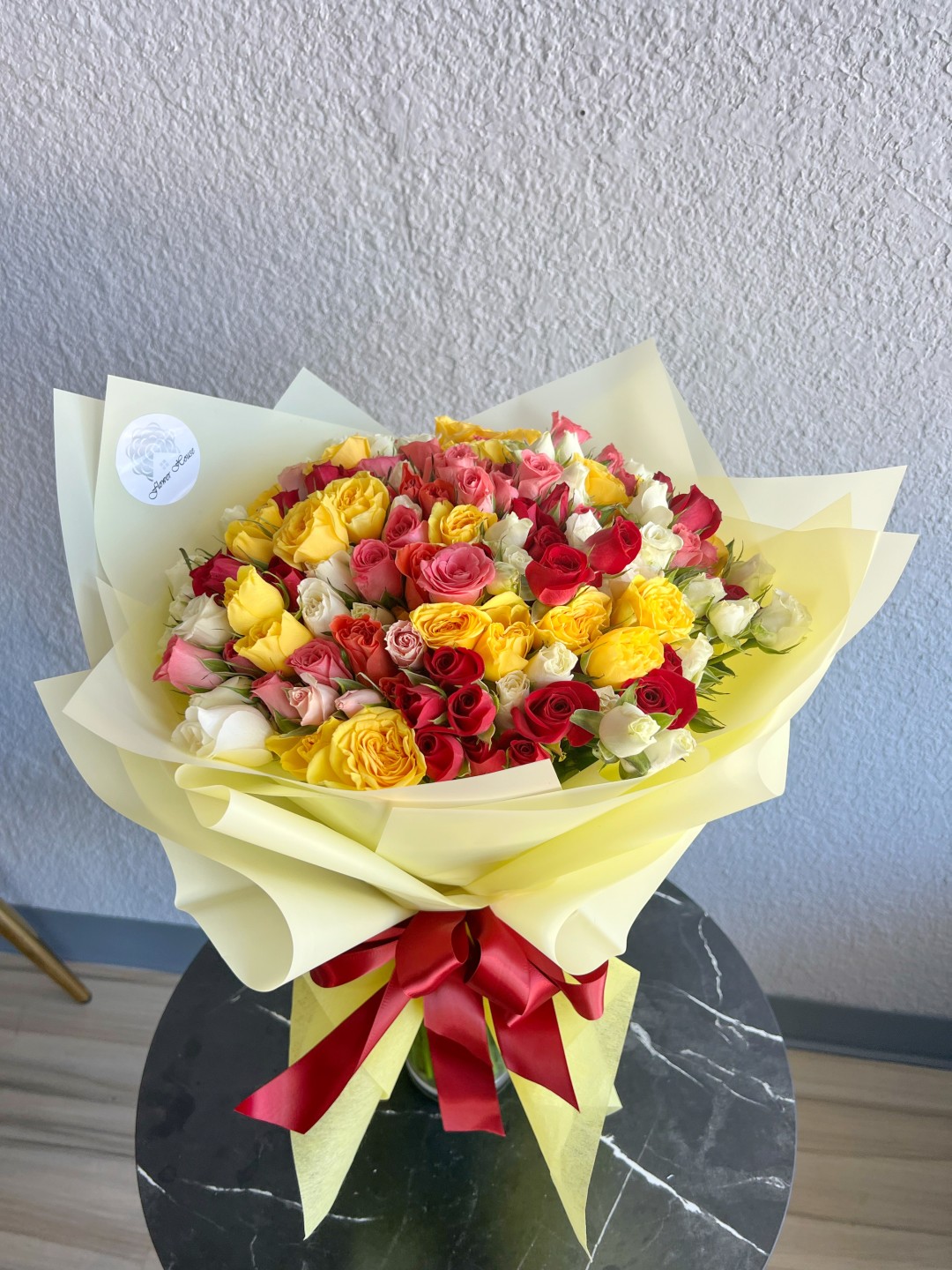 50 Colorful Spray Roses Hand Tied Flower Bouquet